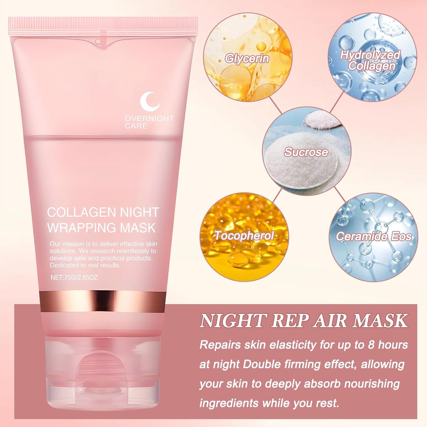 Máscara facial coreana noturna em gel com bio-colágeno de 75ml, ideal para hidratação intensa durante a noite