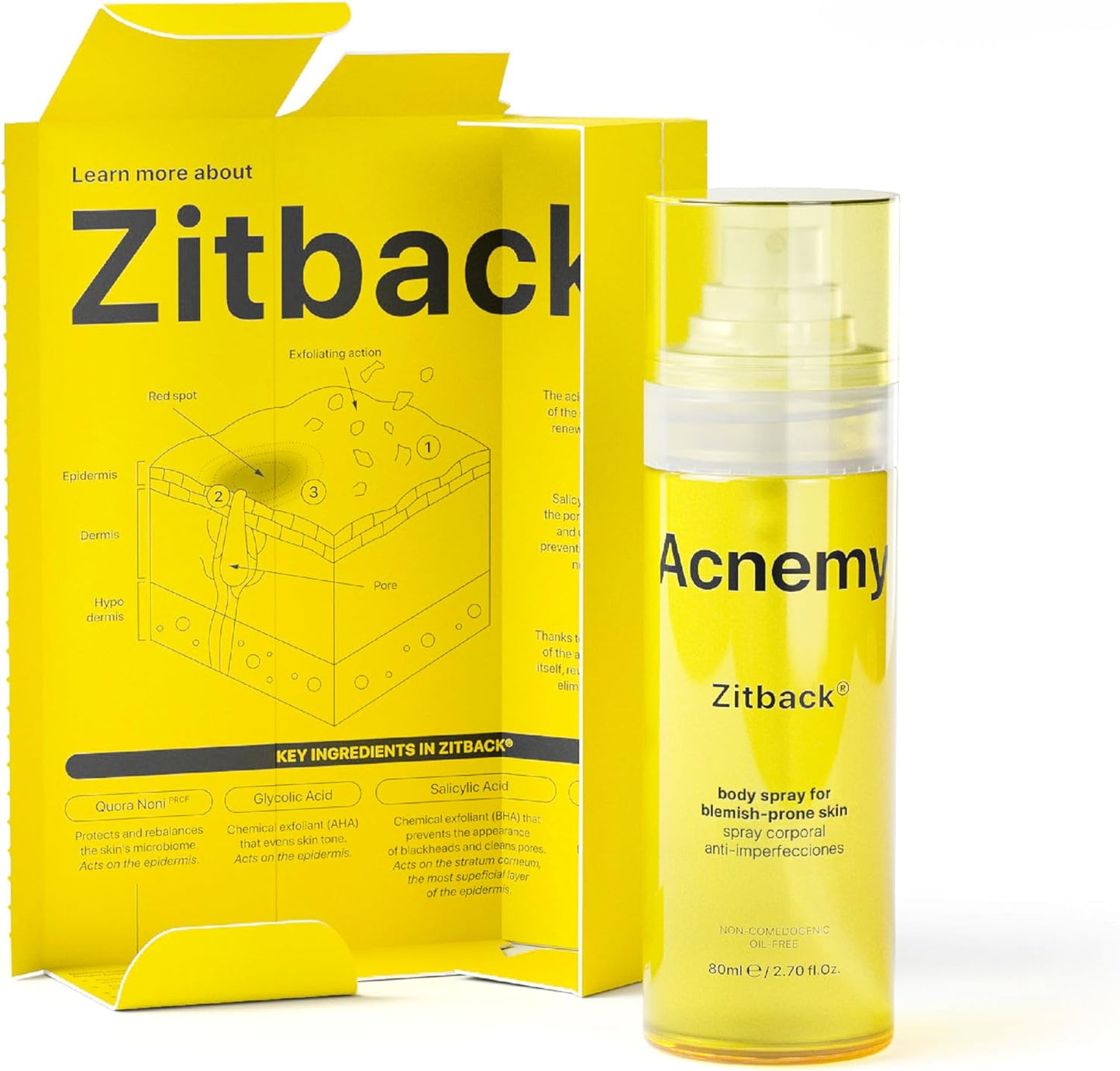 ACNEMY ZITBACK® - Spray corporal para pele com tendência a acne