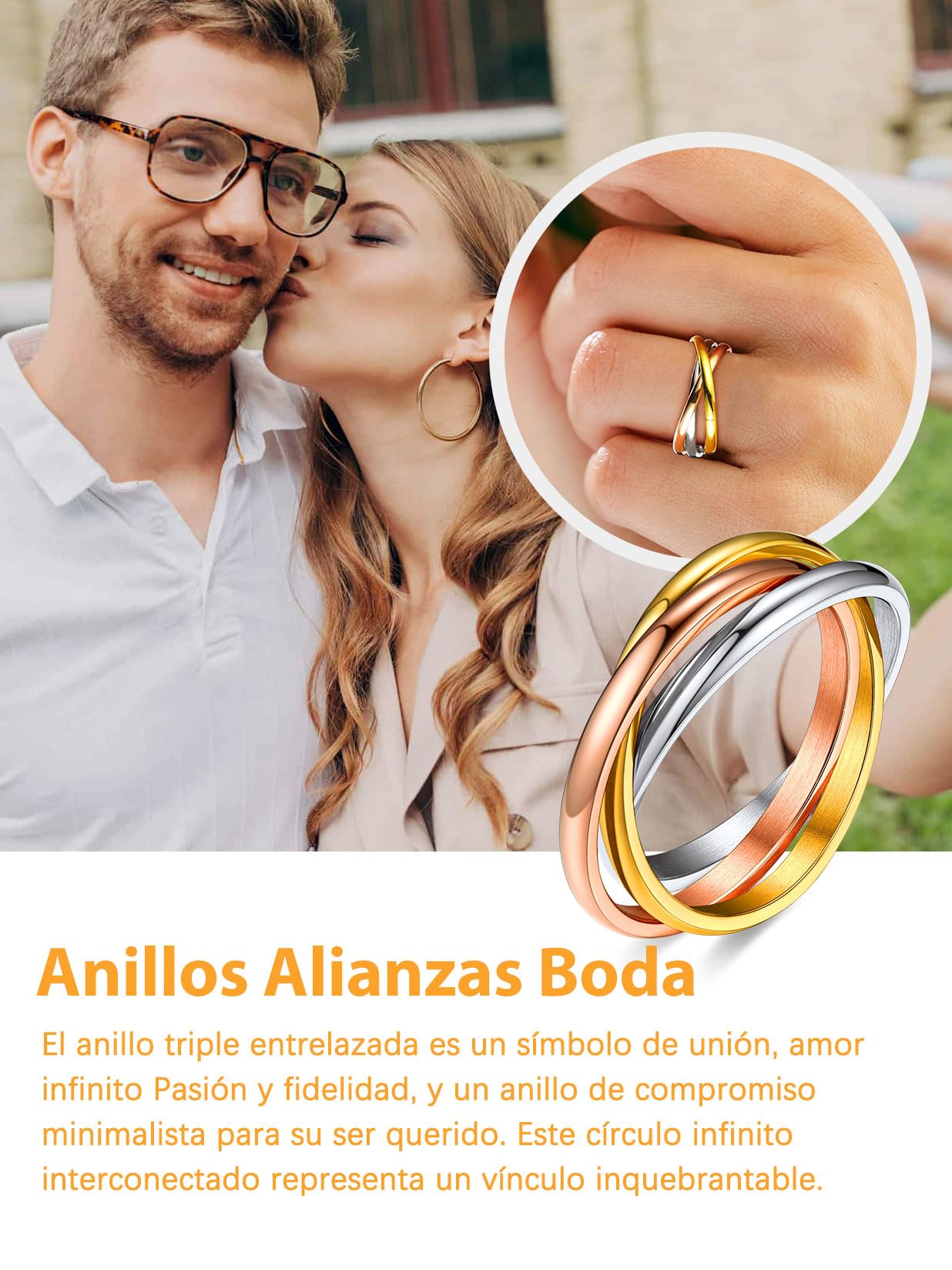 Anéis entrelaçados de aço inoxidável, anel triplo entrelaçado