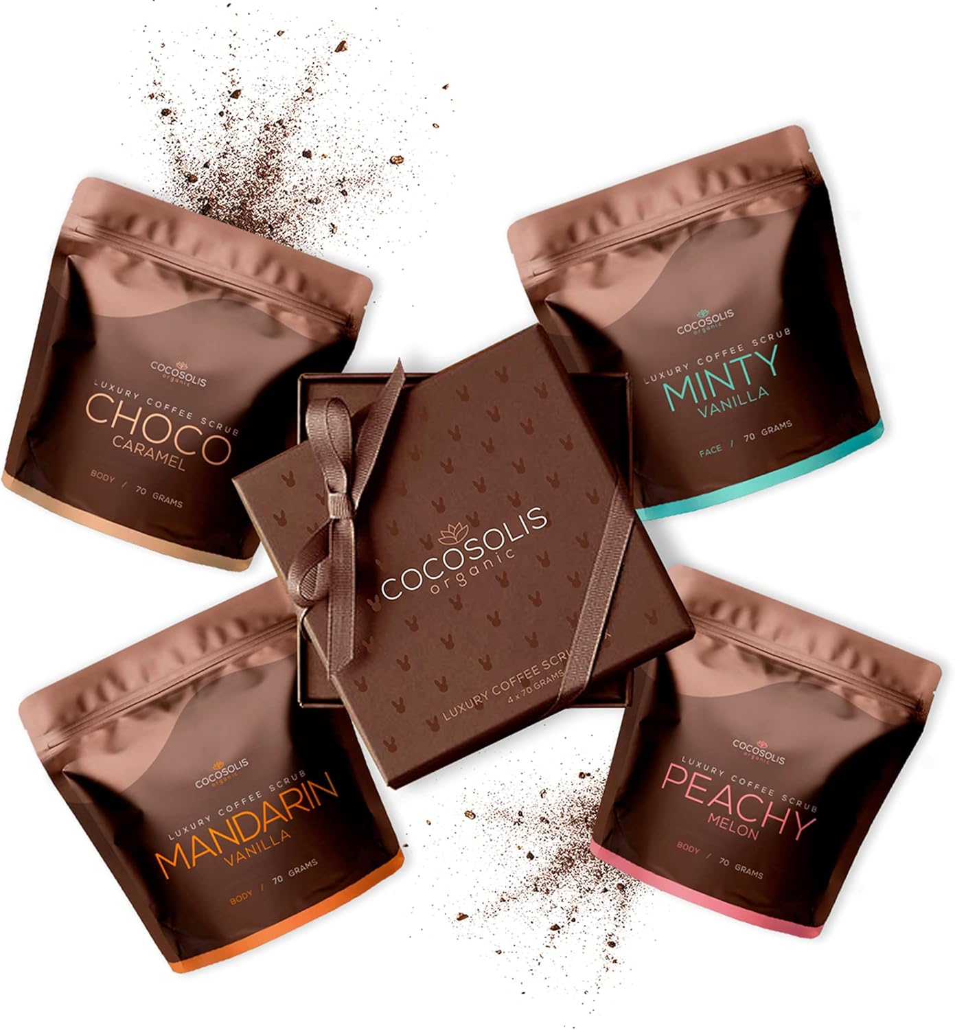 COCOSOLIS Kit de exfoliantes de café - 3 Esfoliantes Corporais e 1 Esfoliante Facial (280g)