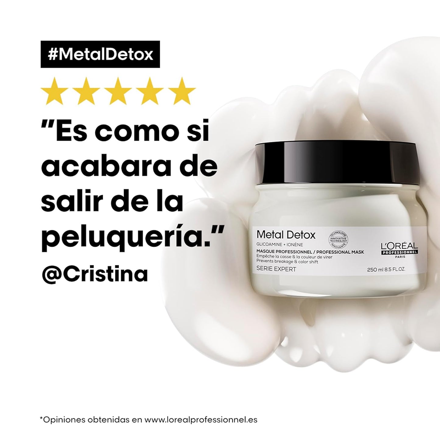 L'Oréal Professionnel, Máscara Protetora e Hidratante, para Cabelos Secos, Danificados ou Coloridos, Cor Mais Duradoura e Brilhante, para Cabelos Mais Fortes, Metal Detox, 250 ml