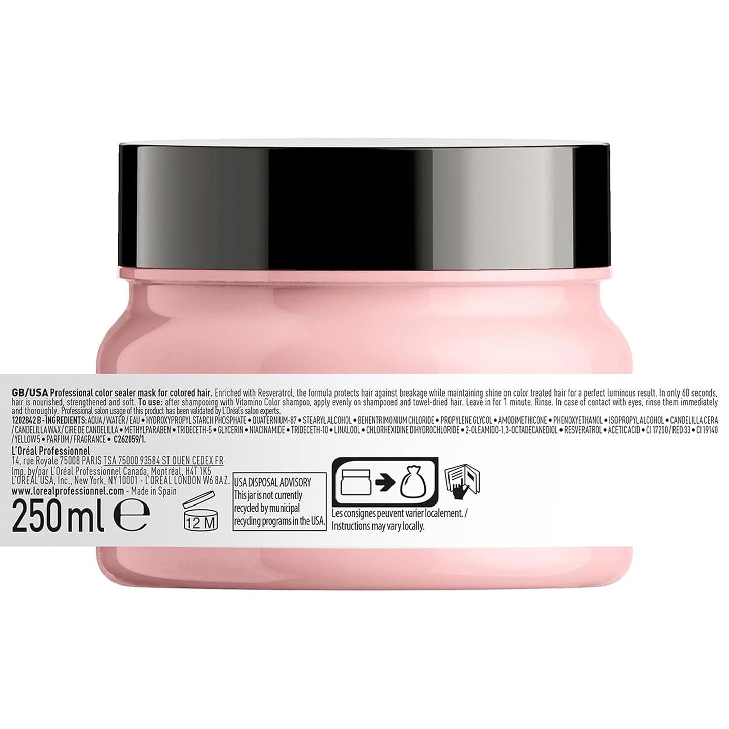 L'Oréal Professionnel, Máscara Protetora da Cor com Resveratrol, para Cabelos Coloridos, Vitamino Color, 250ml