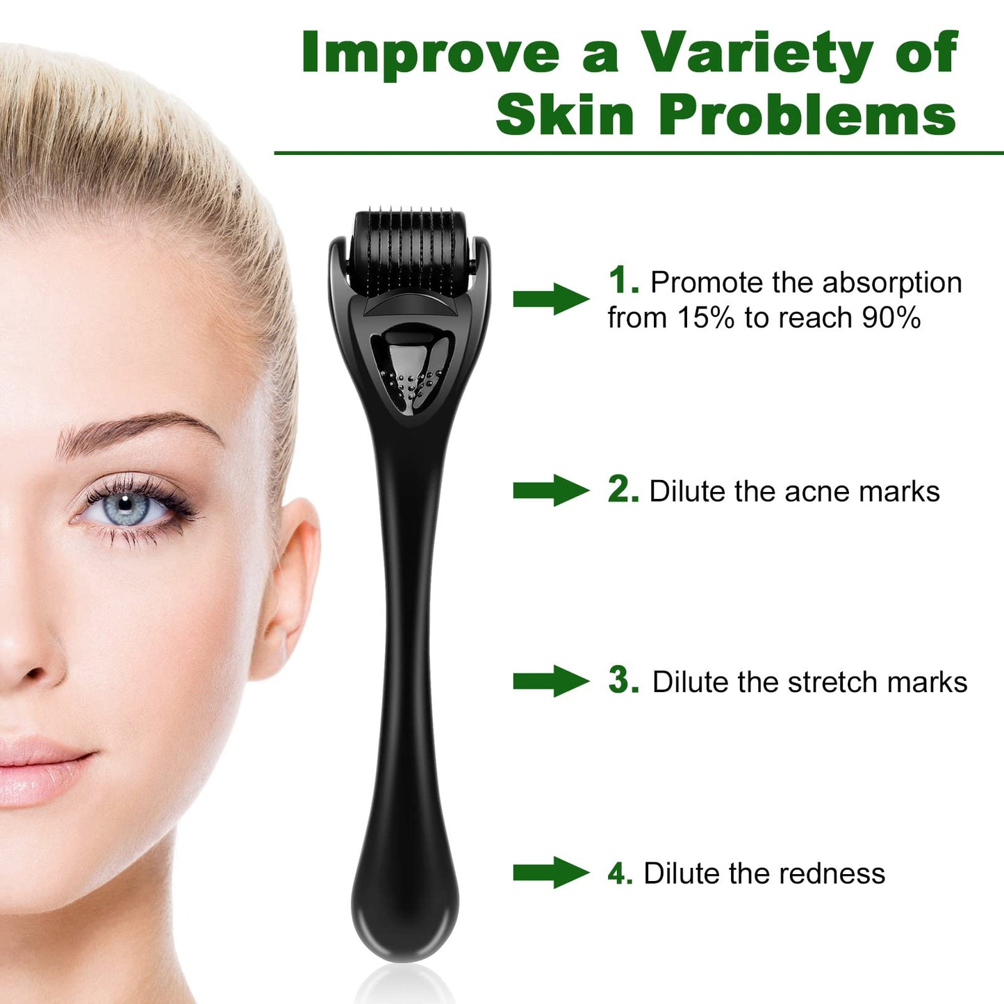 Dermaroller com microagulhas URAQT, rolo de derma de 0,5 mm para rosto e corpo