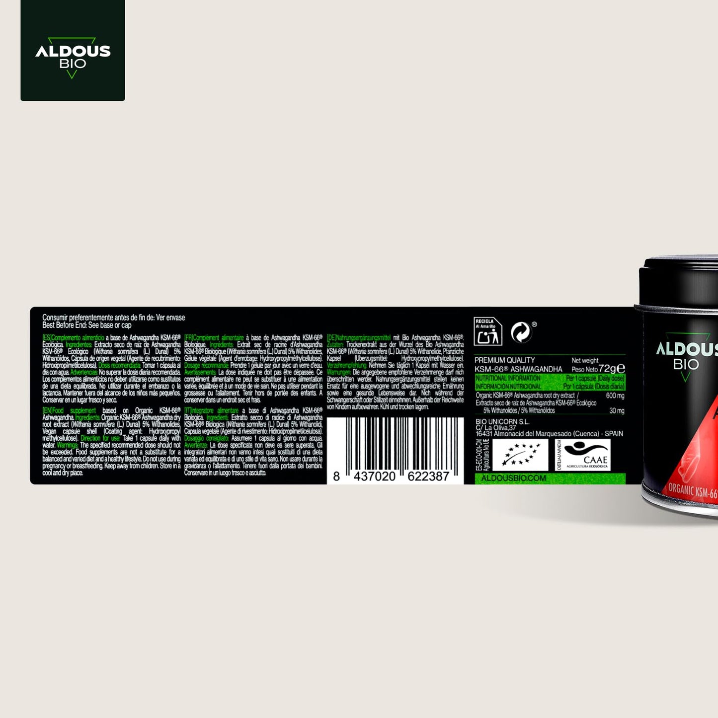Suplemento de Ashwagandha com pimenta preta