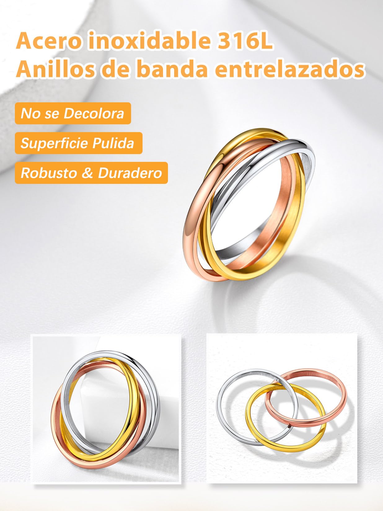 Anéis entrelaçados de aço inoxidável, anel triplo entrelaçado