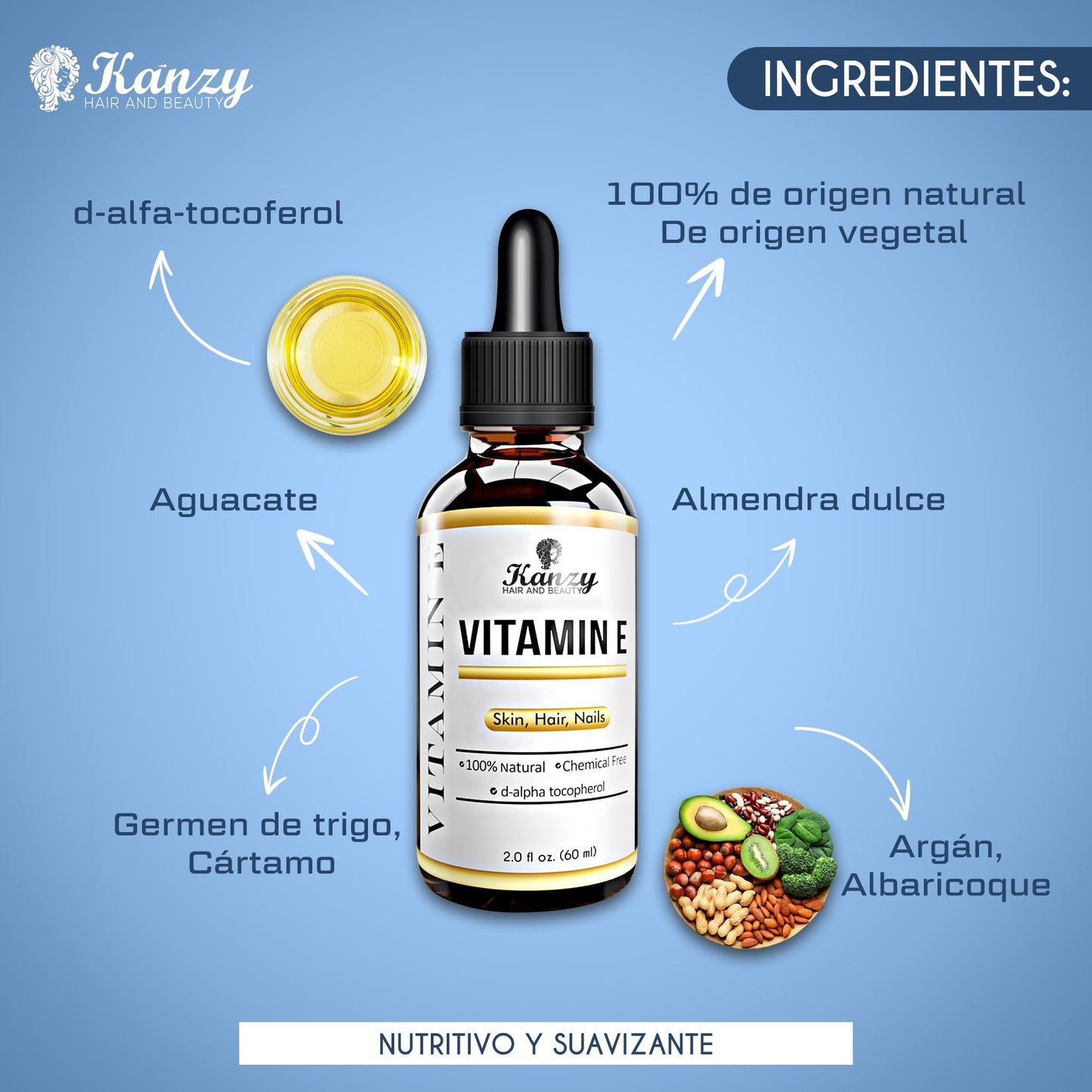 Vitamina E 100% Natural Cuidado faciais e cabelo