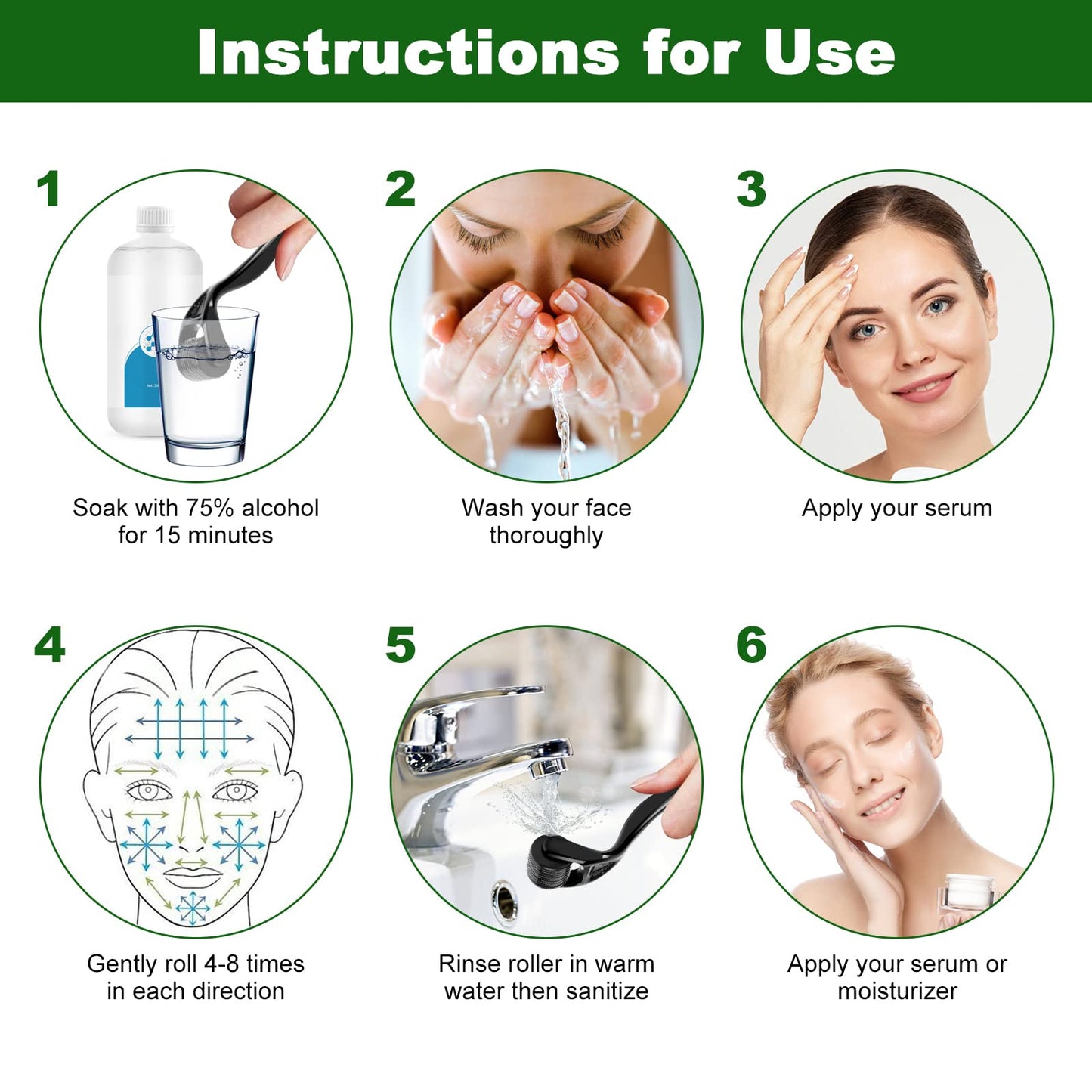 Dermaroller com microagulhas URAQT, rolo de derma de 0,5 mm para rosto e corpo