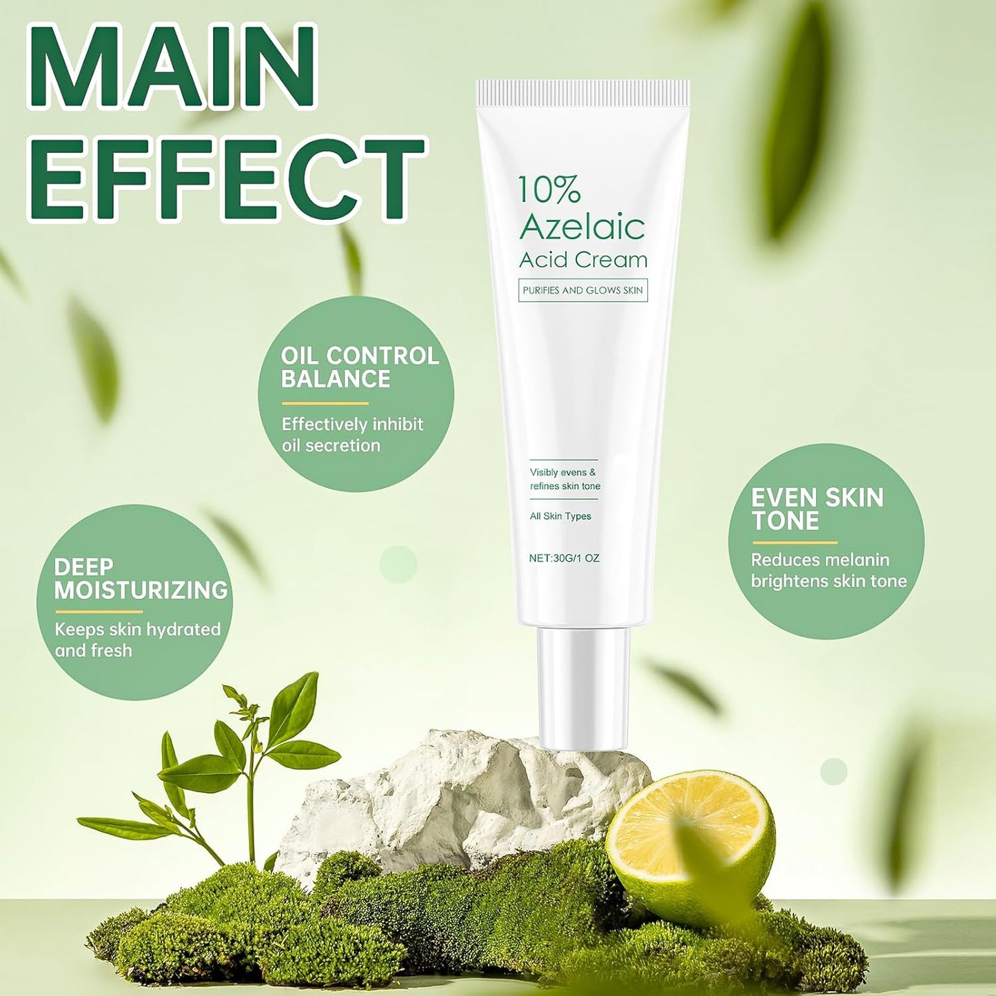 Allony Creme, 10% ácido azelaico 30g, com Niacinamida, Reduz as manchas