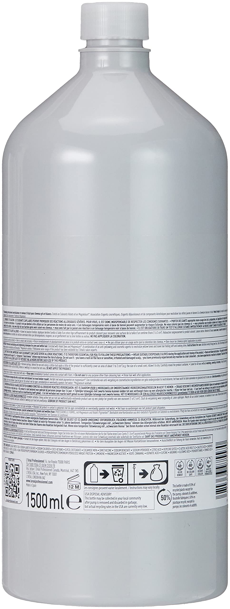 L’Oréal Professionnel Shampoo Neutralizante para cabelos grisalhos, brancos ou loiros claros, Prata, SÉRIE EXPERT