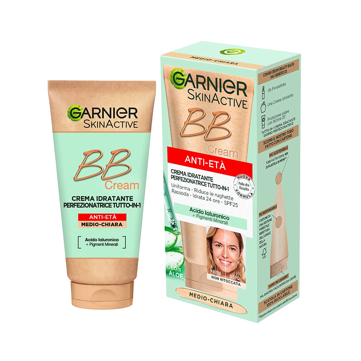 Garnier BB Cream anti idade SkinActive, SPF 25, tom medio escuro