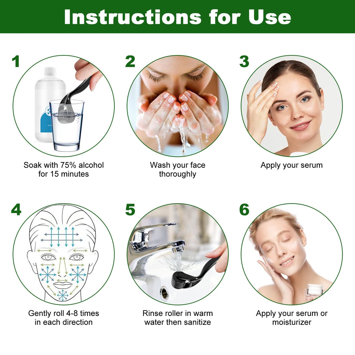 Dermaroller com microagulhas URAQT, rolo de derma de 0,5 mm para rosto e corpo