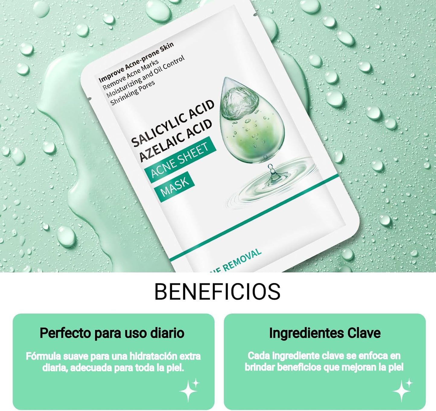 KORAL Mascara Facial de Acido Salicilico (10 ud x 25ml) com Acido Azelaico - Unisexo