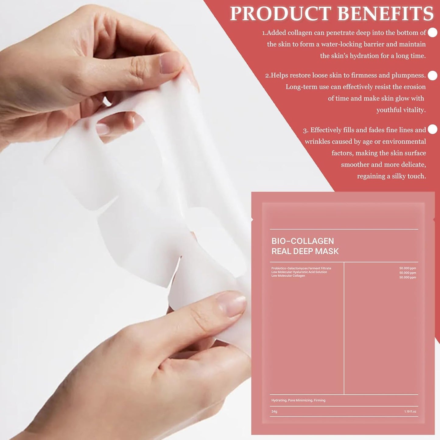 BIO COLLAGEN Máscara profunda de colagenio real com 4 peças