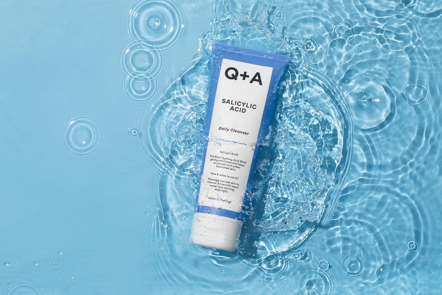 Limpiador diario con ácido salicílico Q+A, exfoliante para piel limpia, vegano, 113 ml