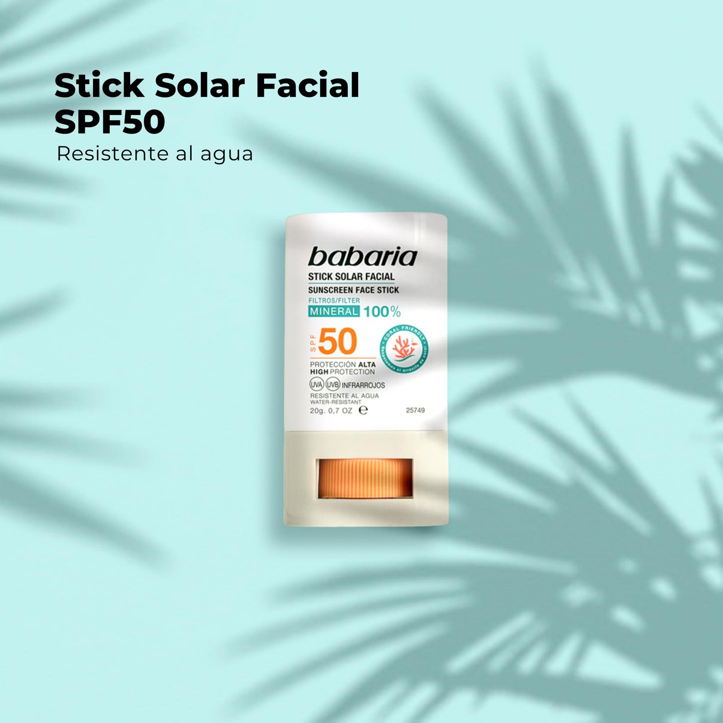 BABARIA- Bastão Solar Facial 50 Azul - 20g | Vara de surf | Proteção muito alta