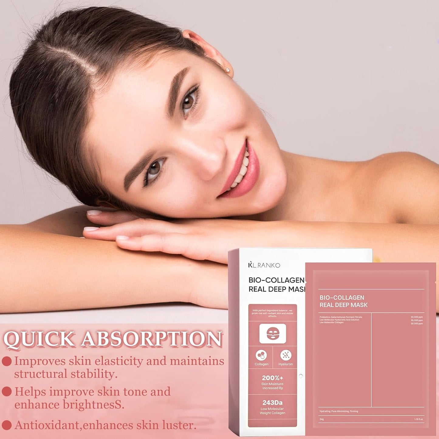 BIO COLLAGEN Máscara profunda de colagenio real com 4 peças