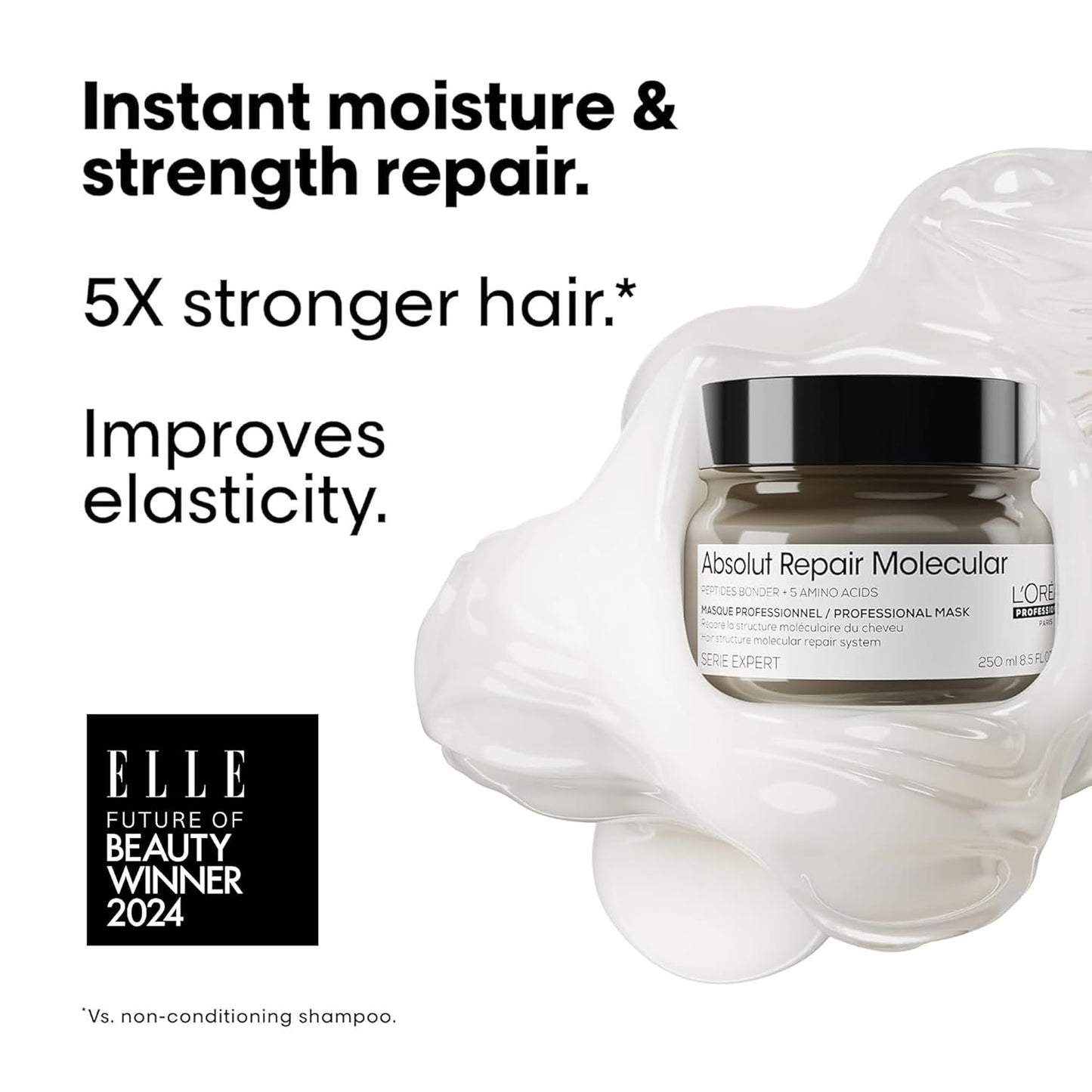 L'Oréal Professionnel, Máscara Concentrada Profissional Repara Danos e Fortalece os Cabelos em Nível Molecular para Cabelos Danificados e Secos, Fórmula Patenteada, Absolut Molecular Repair 250ml