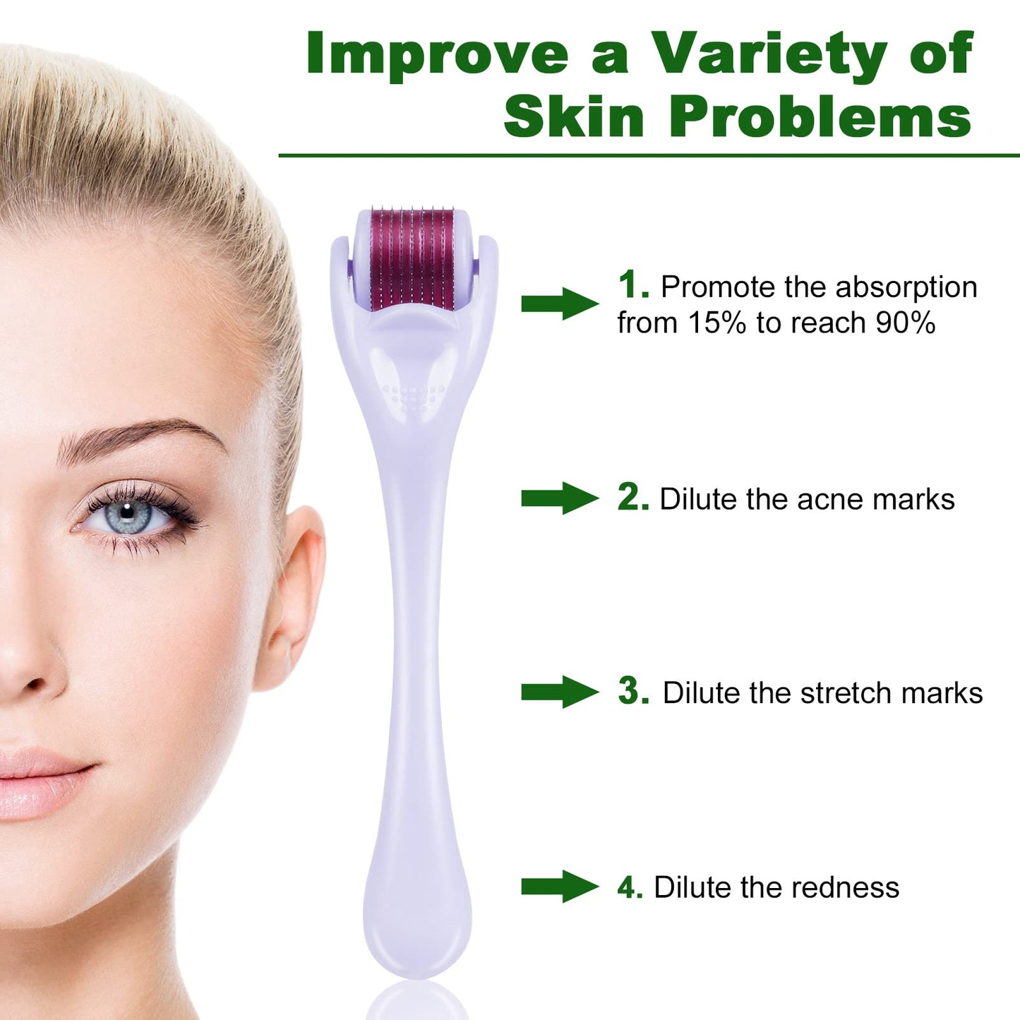 Dermaroller com microagulhas URAQT, rolo de derma de 0,5 mm para rosto e corpo
