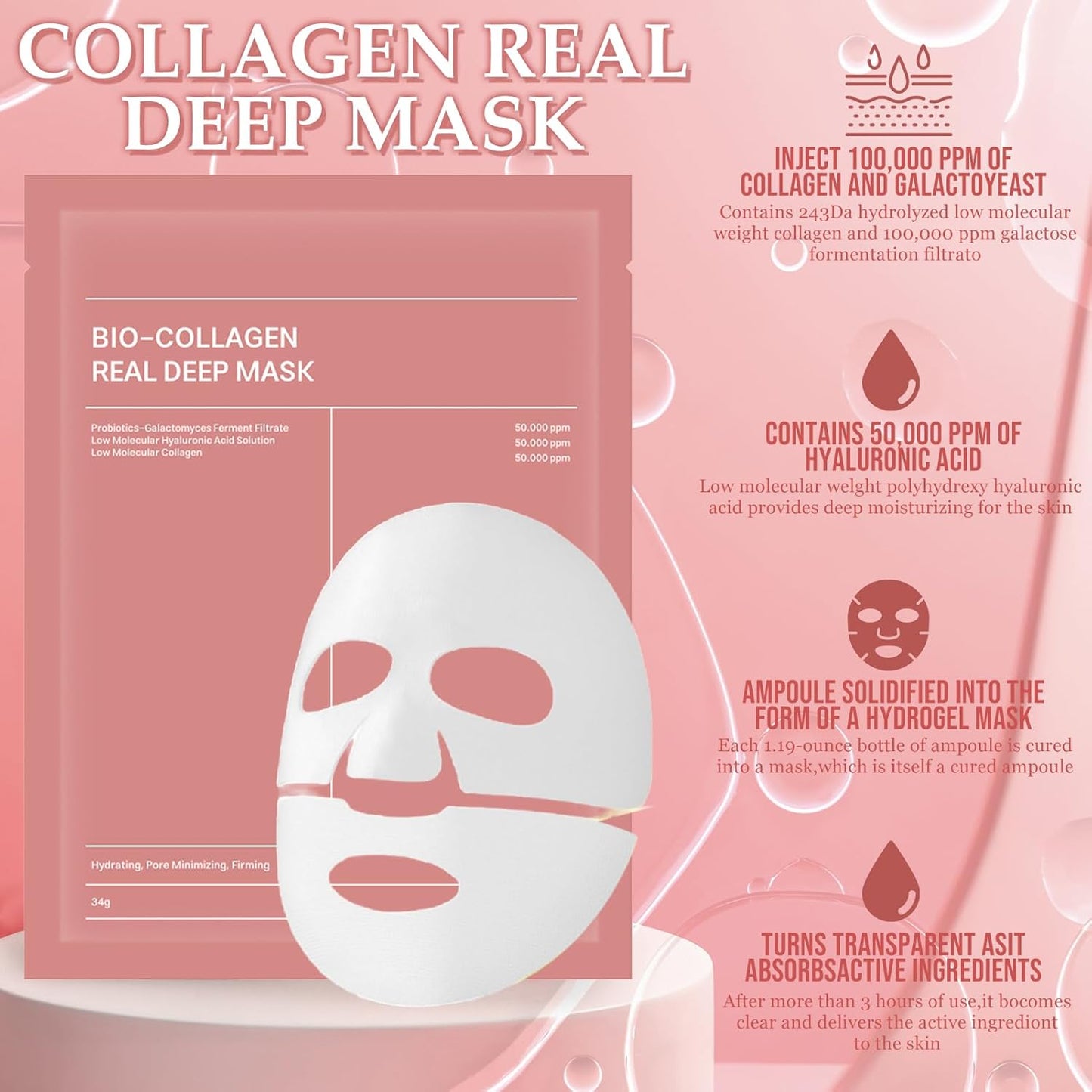 BIO COLLAGEN Máscara profunda de colagenio real com 4 peças