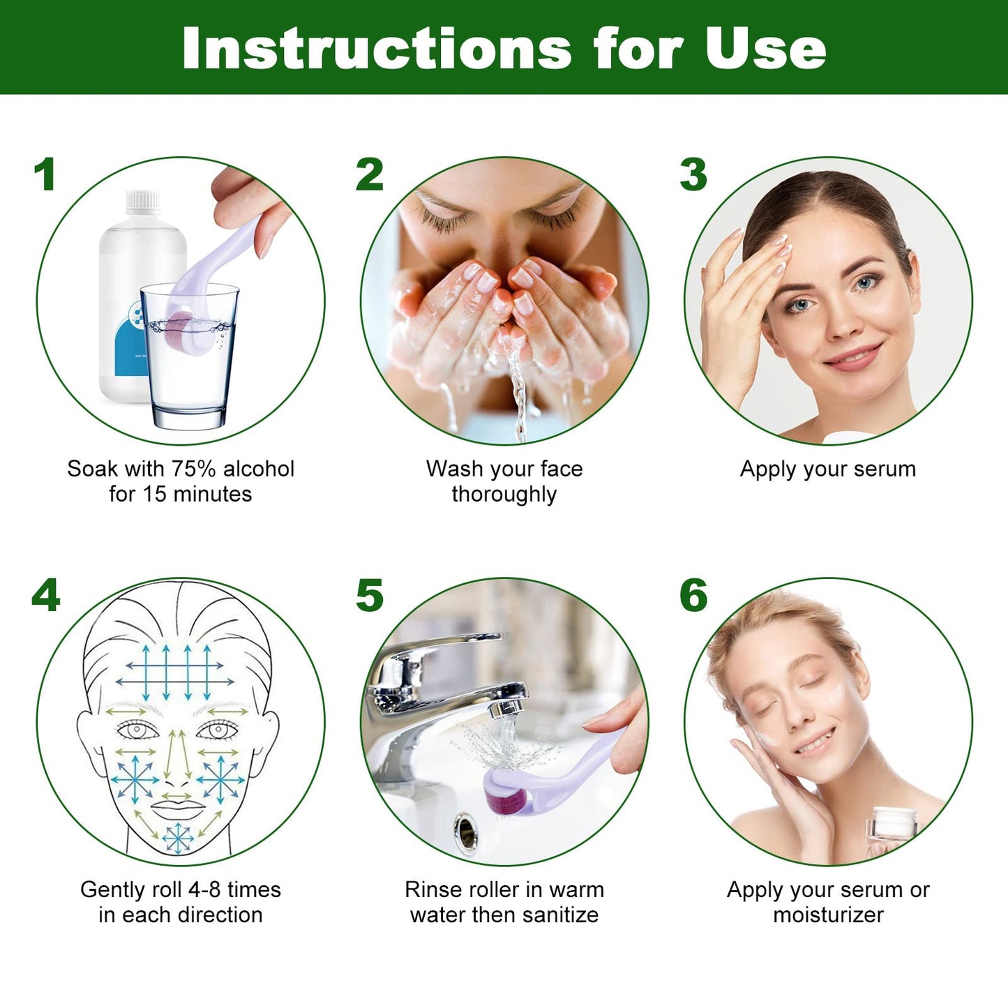 Dermaroller com microagulhas URAQT, rolo de derma de 0,5 mm para rosto e corpo