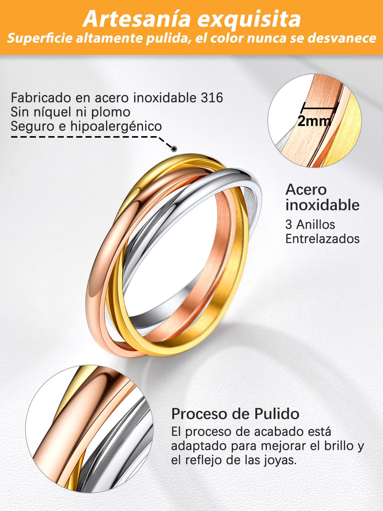 Anéis entrelaçados de aço inoxidável, anel triplo entrelaçado