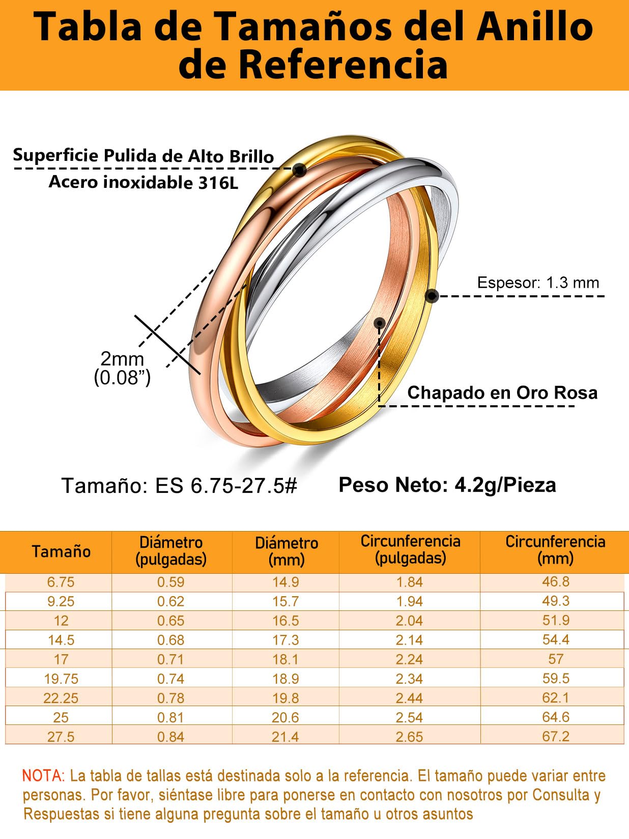 Anéis entrelaçados de aço inoxidável, anel triplo entrelaçado