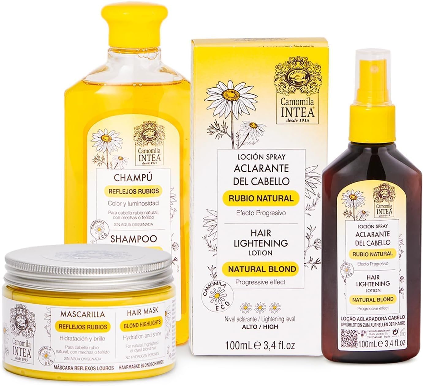 Camomila Intea - Tratamento clareador capilar - Loção Clareadora Natural Loira 100 ml + Shampoo para Mechas Loiras 250 ml + Máscara para Mechas Loiras 250 ml
