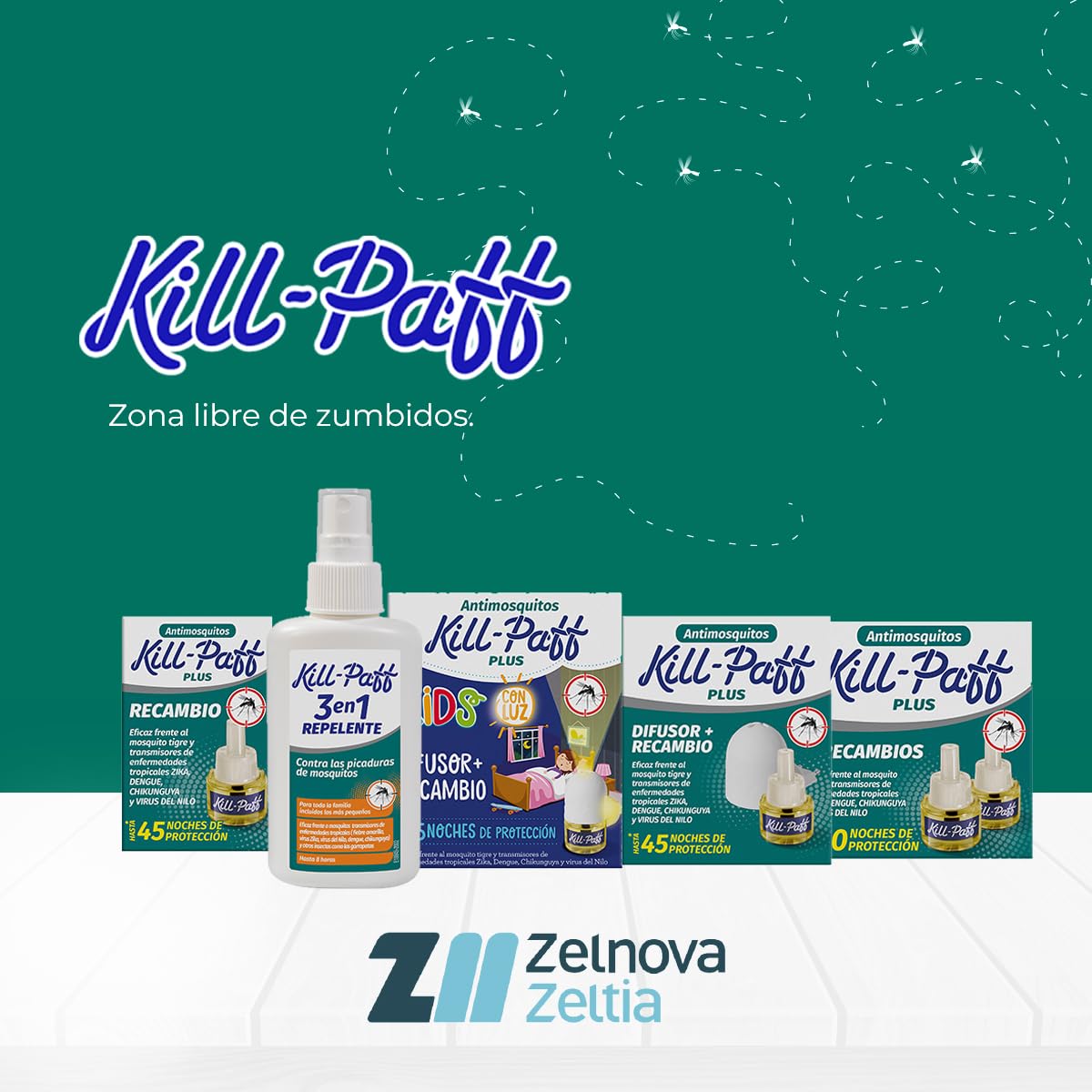 KILL-PAFF KIDS | Inseticida elétrico | Repelente de mosquitos | Eficaz contra mosquitos-tigre e transmissores de doenças tropicais | Sem cheiro | 45 noites de proteção | Conteúdo: 1 Diferencial + 1 Repelente