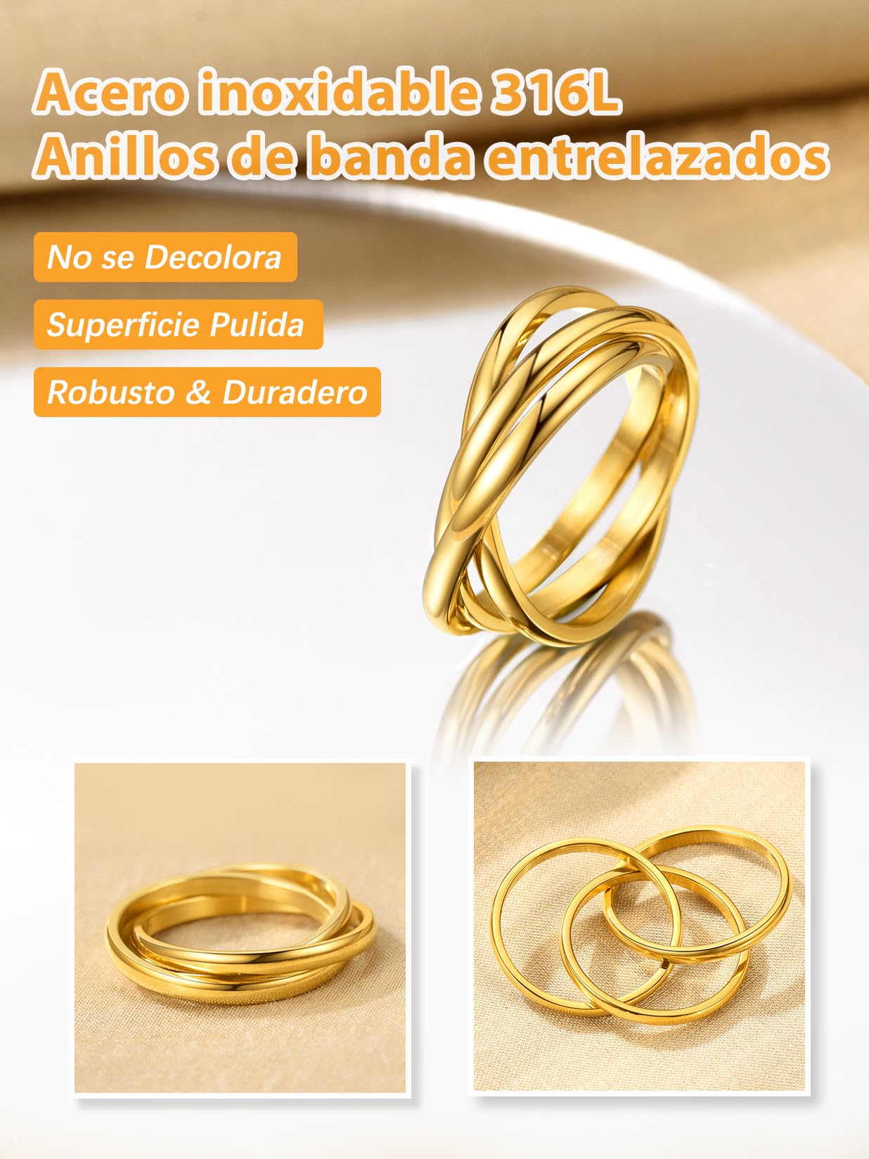 Anéis entrelaçados de aço inoxidável, anel triplo entrelaçado