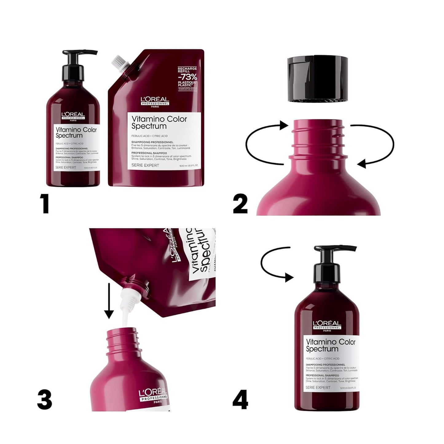 L'Oréal Professionnel, Shampoo Profissional Sem Sulfato, Para Cabelos Coloridos, Cor Brilhante e de Longa Duração, Fixa a Cor por Até 100 Dias, Espectro de Cores Vitaminado, Série Expert, Refil, 500ml