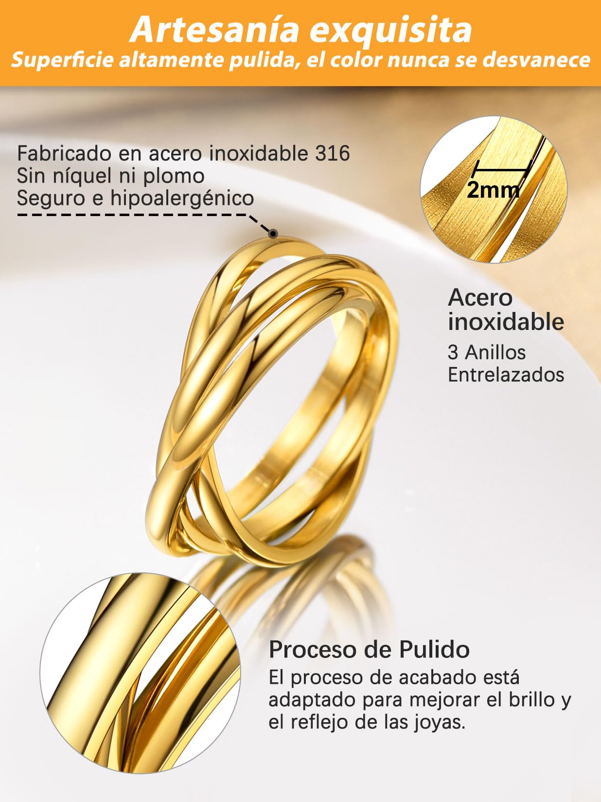 Anéis entrelaçados de aço inoxidável, anel triplo entrelaçado