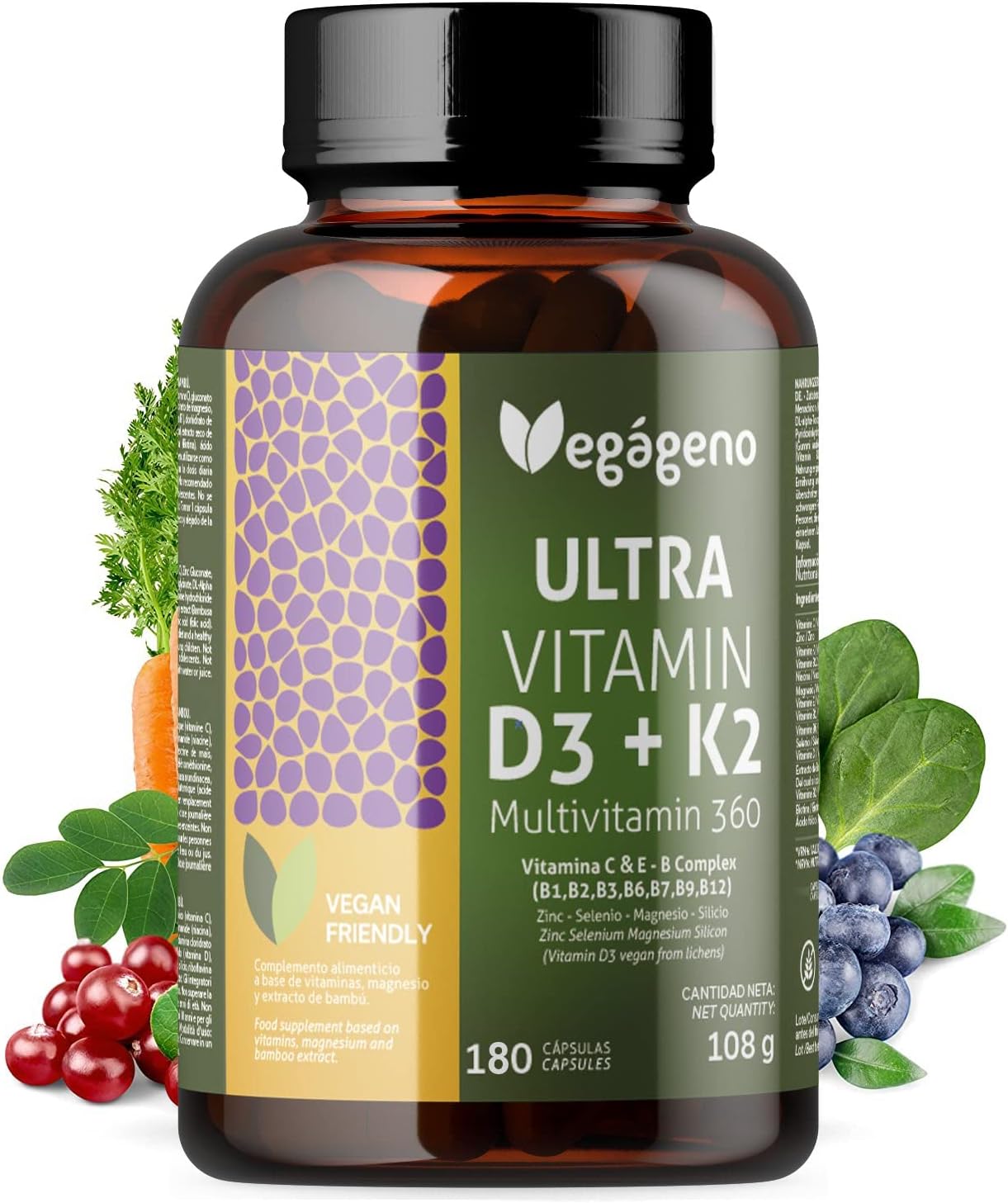 Vitamina D3 e K2 Vegan 180 Cápsulas