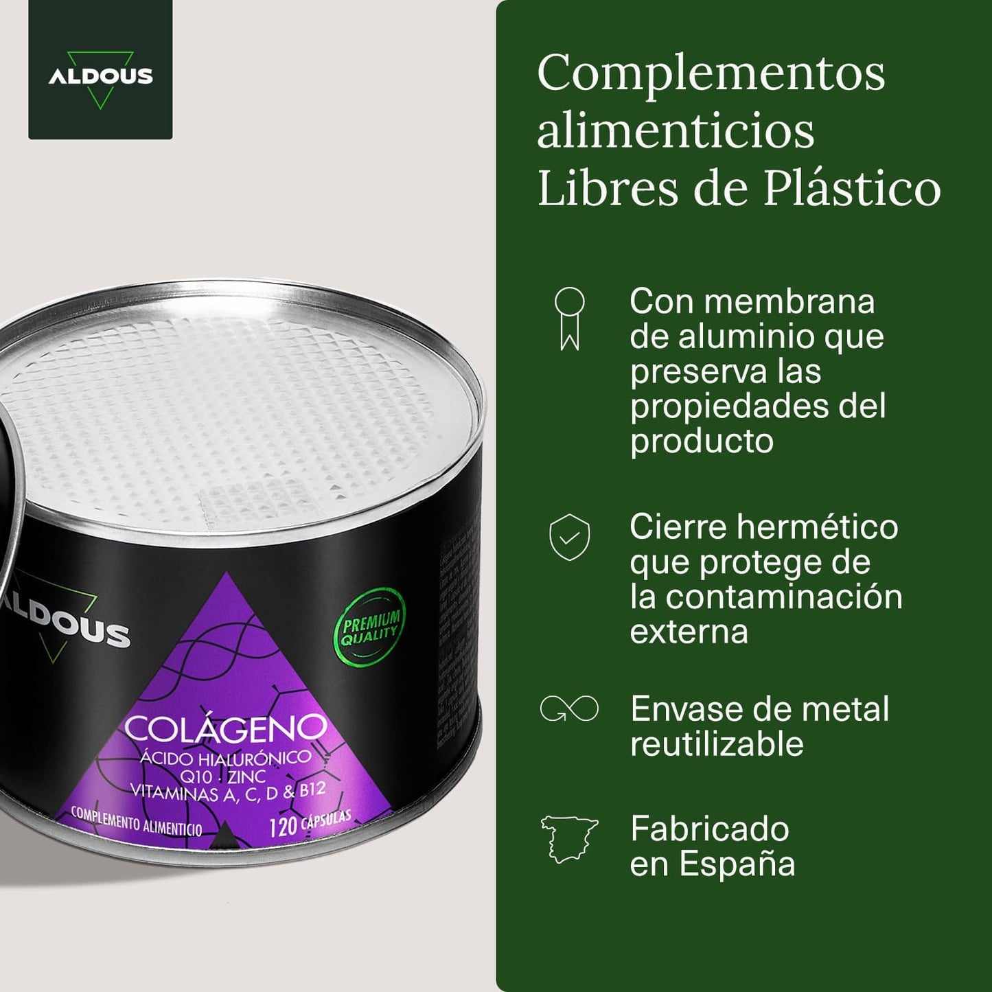 Colágeno + Ácido Hialurónico + Coenzima Q10 + Vitaminas y B12 + Zinc - 120 días