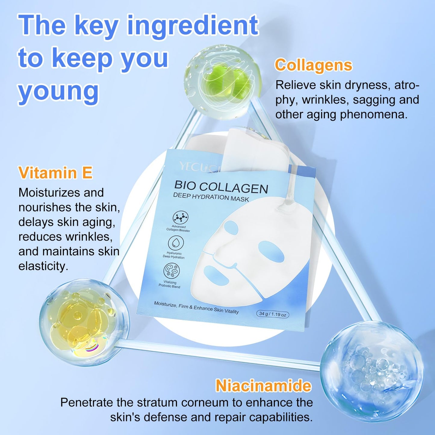 BIO COLLAGEN Máscara facial de 4 peças, máscara de hidratação profunda com biocolagenio