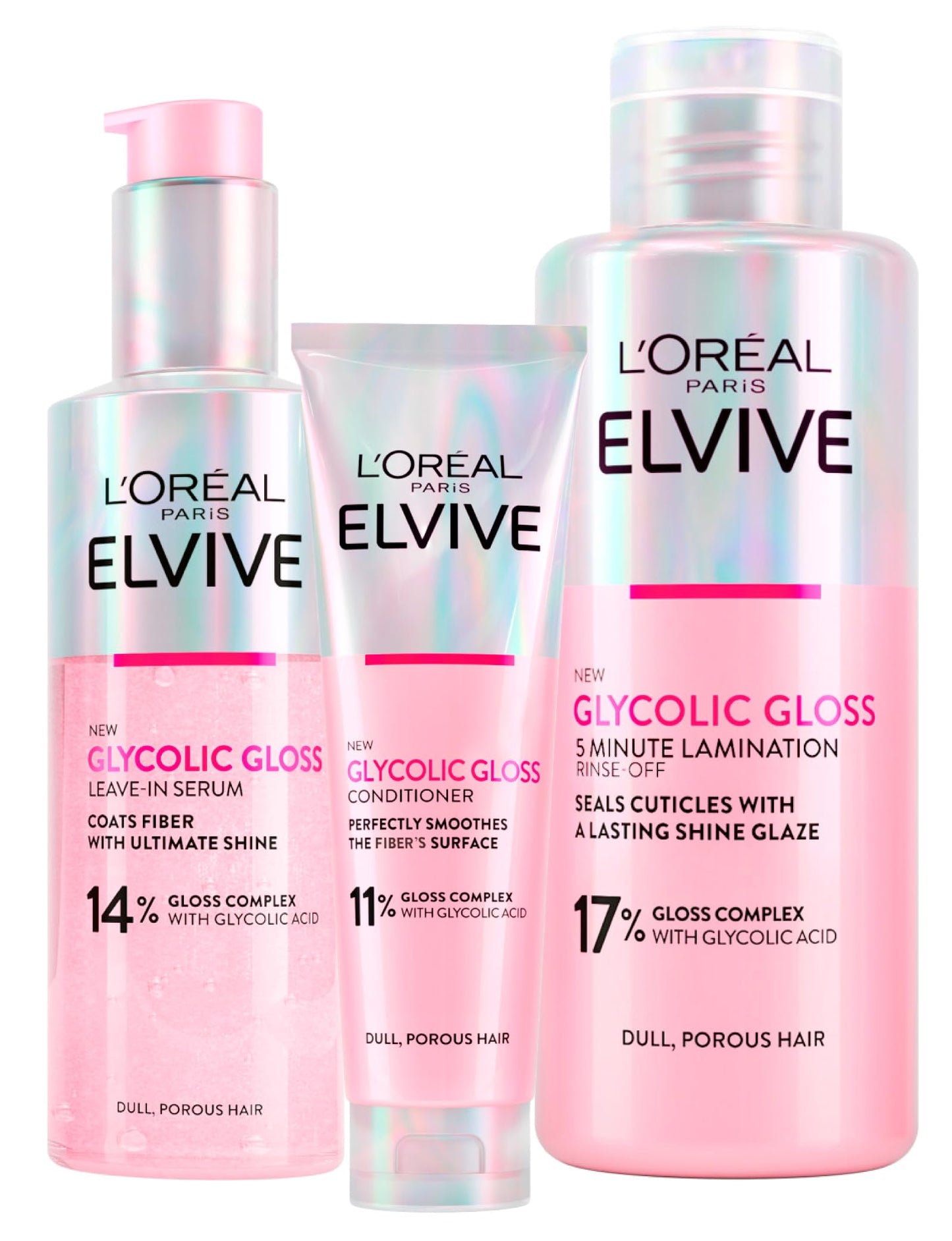 L'Oréal Paris Elvive Kit para Cabelos Opacos e Porosos Brilho Intenso e Duradouro - 3 produtos