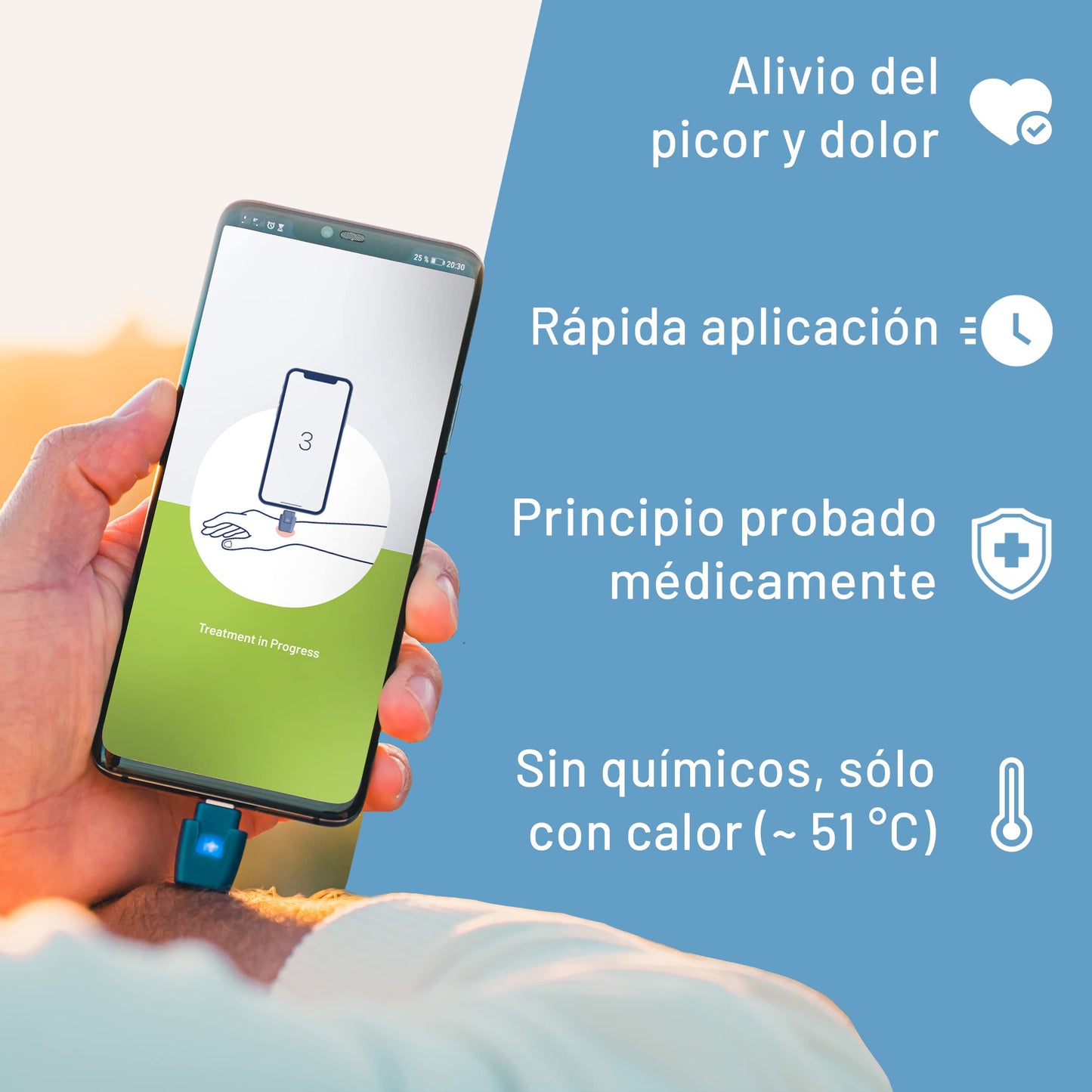 Heat It! - Dispositivo anti-picadas de insetos com seu smartphone - Alívio da coceira e dor sem produtos químicos com calor concentrado - para Android e iPhone 15/16 (USB-C)