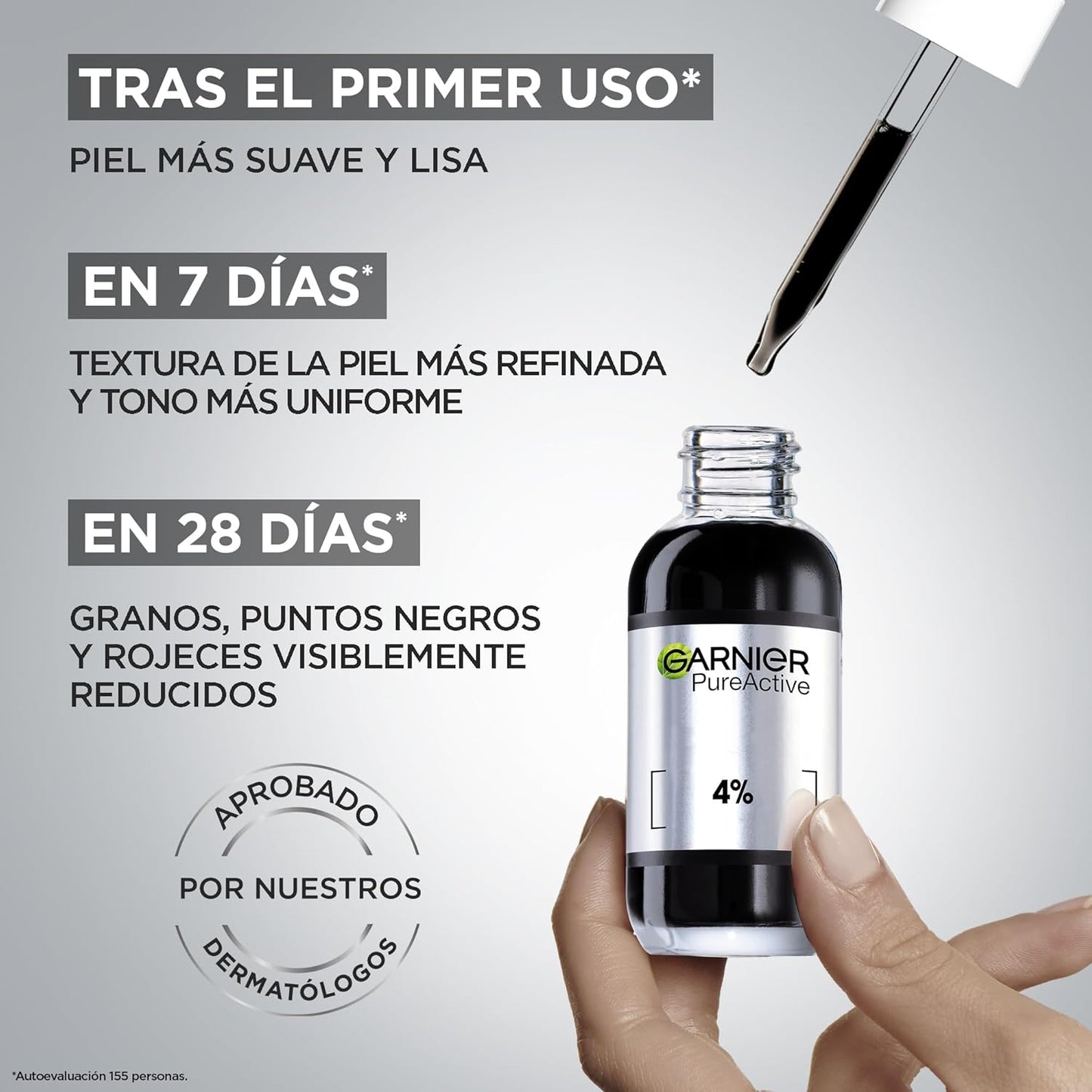 Sérum facial anti-imperfeições Garnier com AHA+BHA e carvão, 30ml, promovendo pele mais suave e uniforme