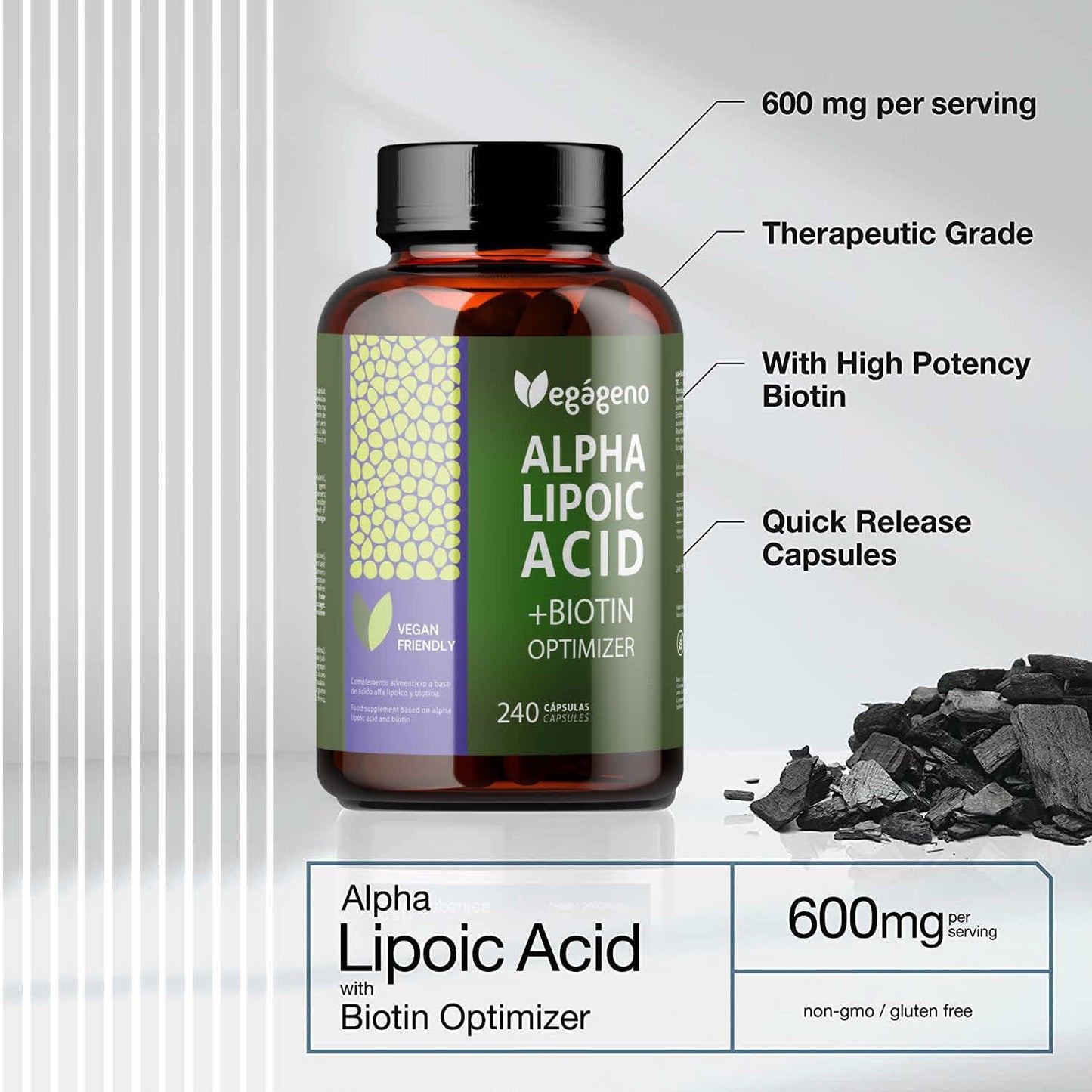 Ácido Alfa Lipoico 600mg - 240 Cápsulas Veganas