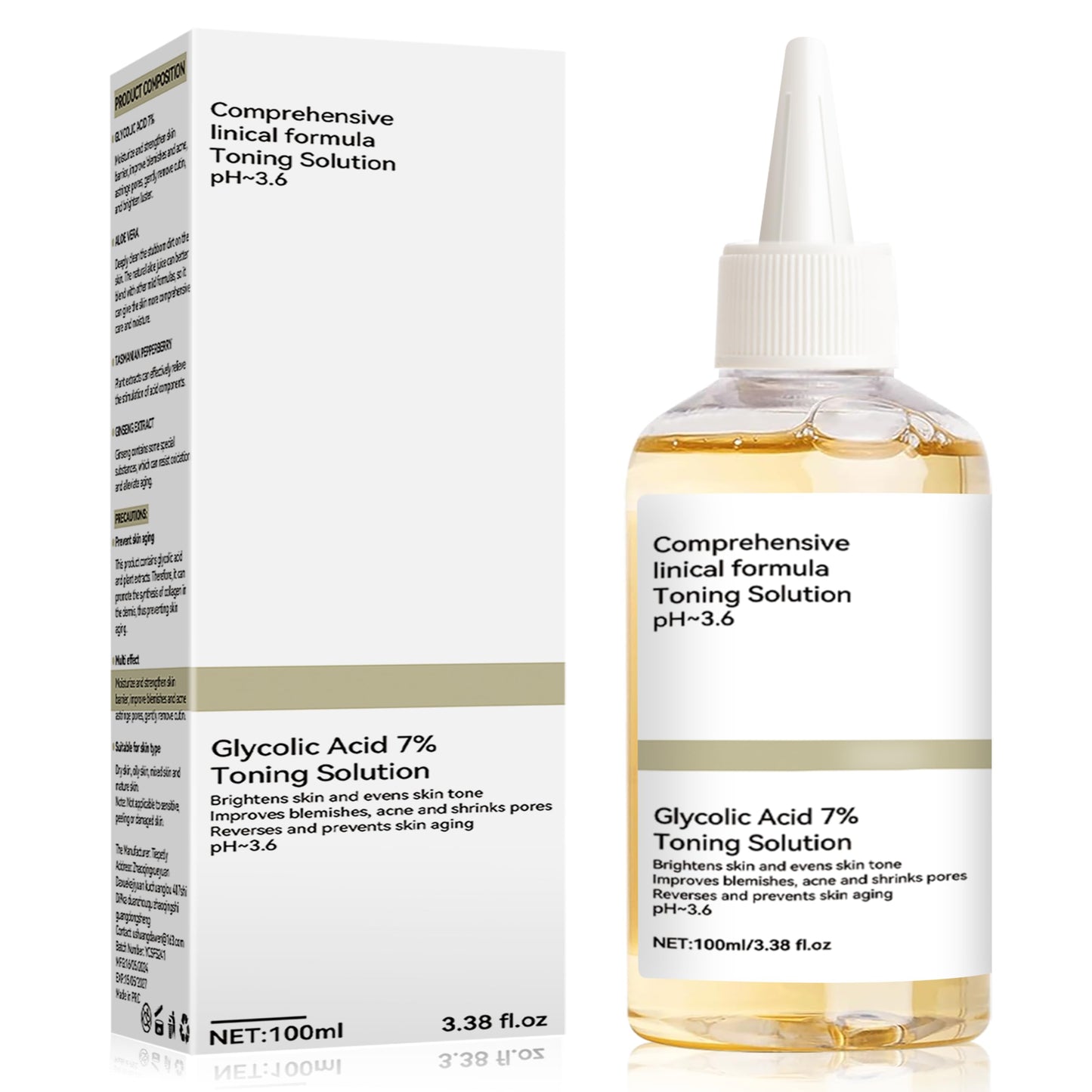 Ácido glicólico 7% Toning Resurfacing Solution, ácido glicólico, adequado para todos os tipos de pele