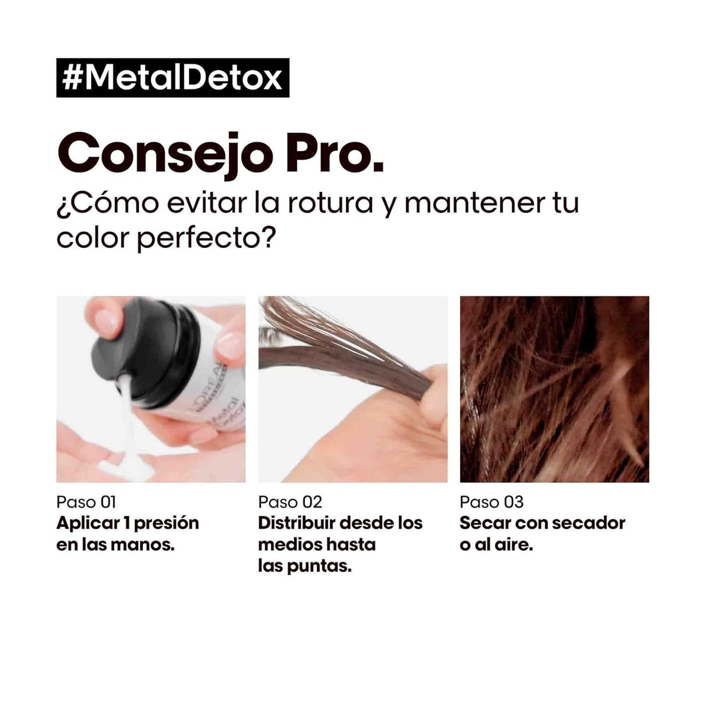 Creme Leave-in L'Oréal Professionnel, para cabelos danificados ou tingidos, cor mais duradoura e brilhante, para cabelos mais fortes, Metal Detox, 100 ml