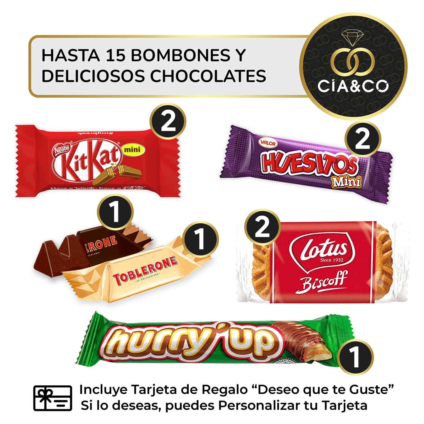 Caixa de presente original com 17 chocolates Kinder Bueno, cartões Kinder, Twix, Mars, Kit Kat, Huesitos, biscoito Lotus Biscoff e muito mais