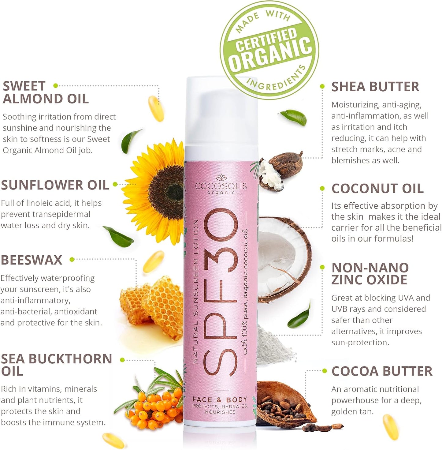 COCOSOLIS Creme Solar 30 SPF - Creme hidratante e protetor solar com óleo de Amora - 100 ml