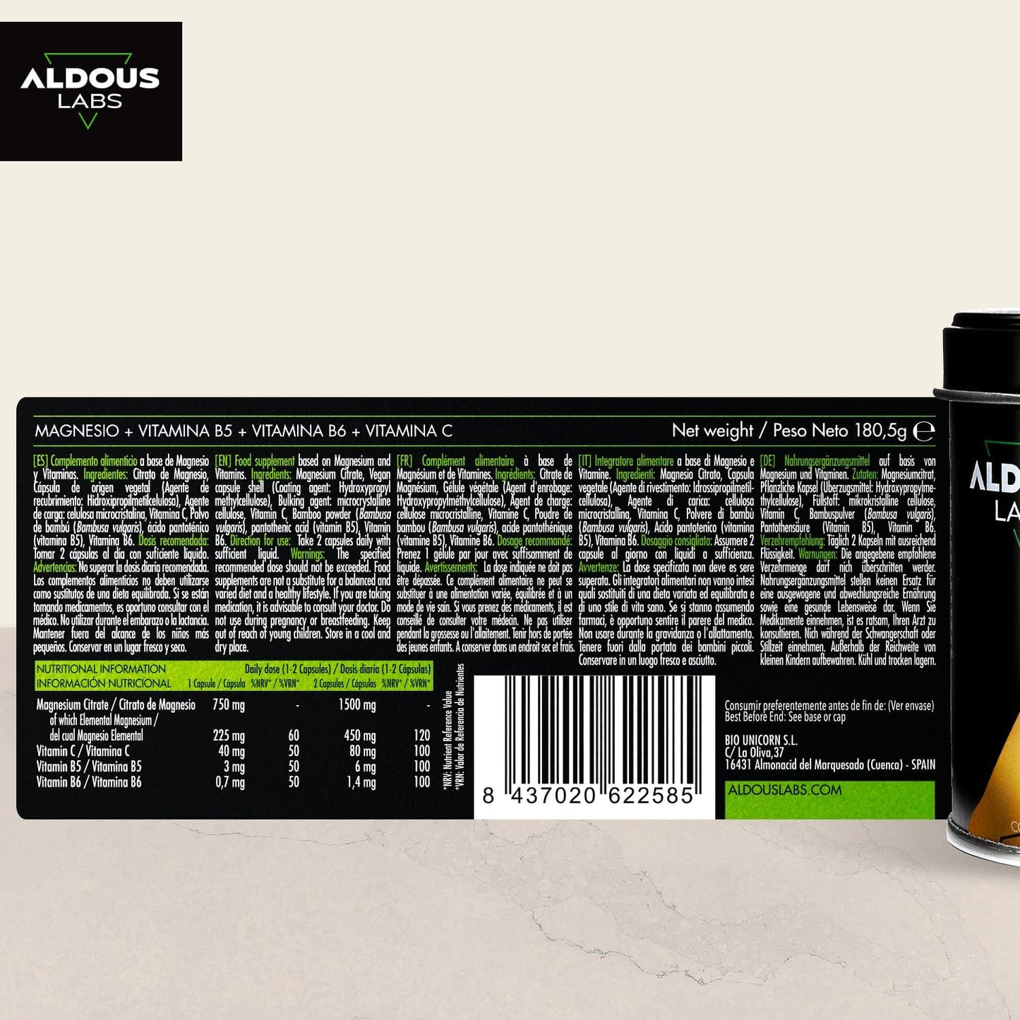 200 cápsulas de magnésio com vitamina C, B6 e B5, alta biodisponibilidade, para músculos e articulações.