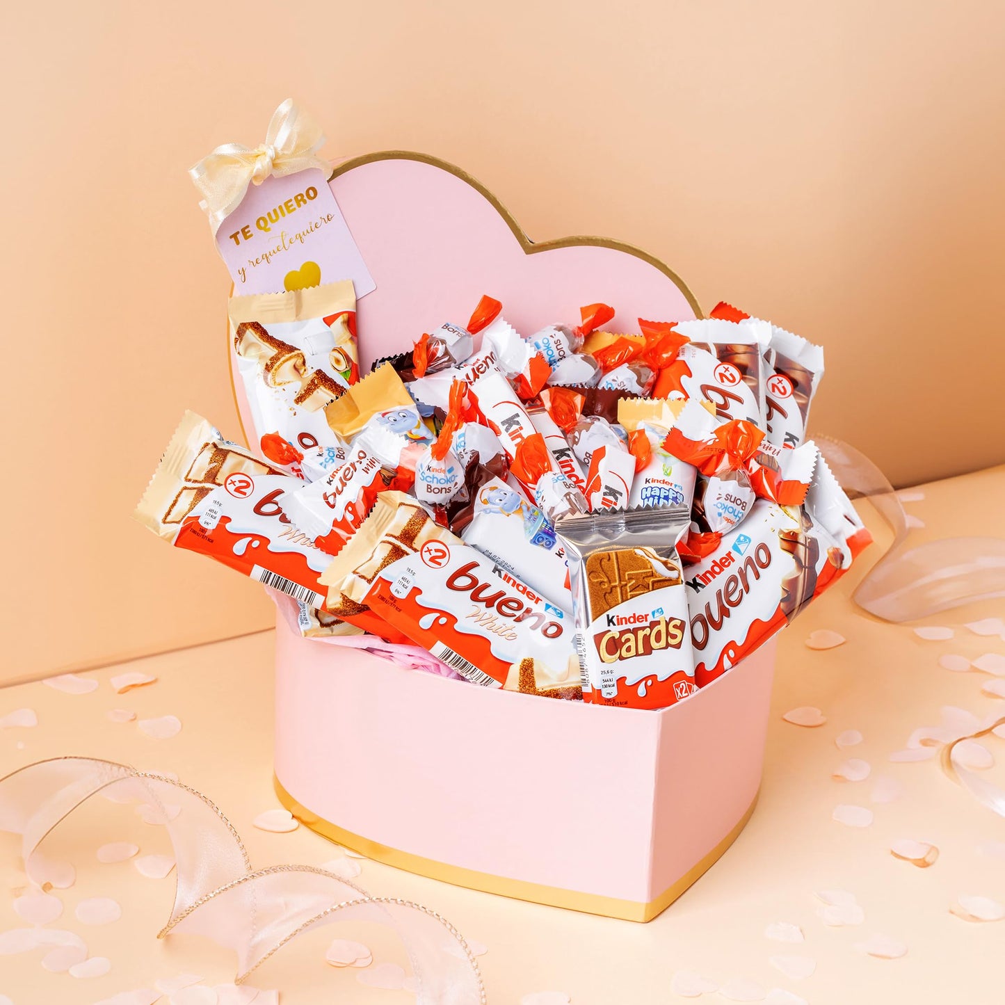 Caixa de chocolate originais com Kinder Bueno Mini, Schokobons, Happy Hippo, Kinder Bueno White - presentes de dia dos namorados