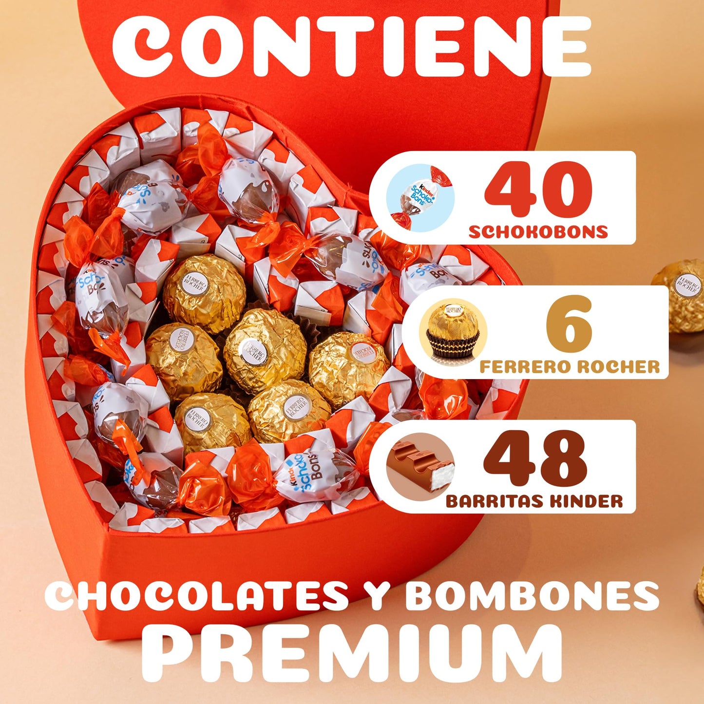 Caixa de chocolate originais com Kinder Bueno Mini, Schokobons, Happy Hippo, Kinder Bueno White - presentes de dia dos namorados