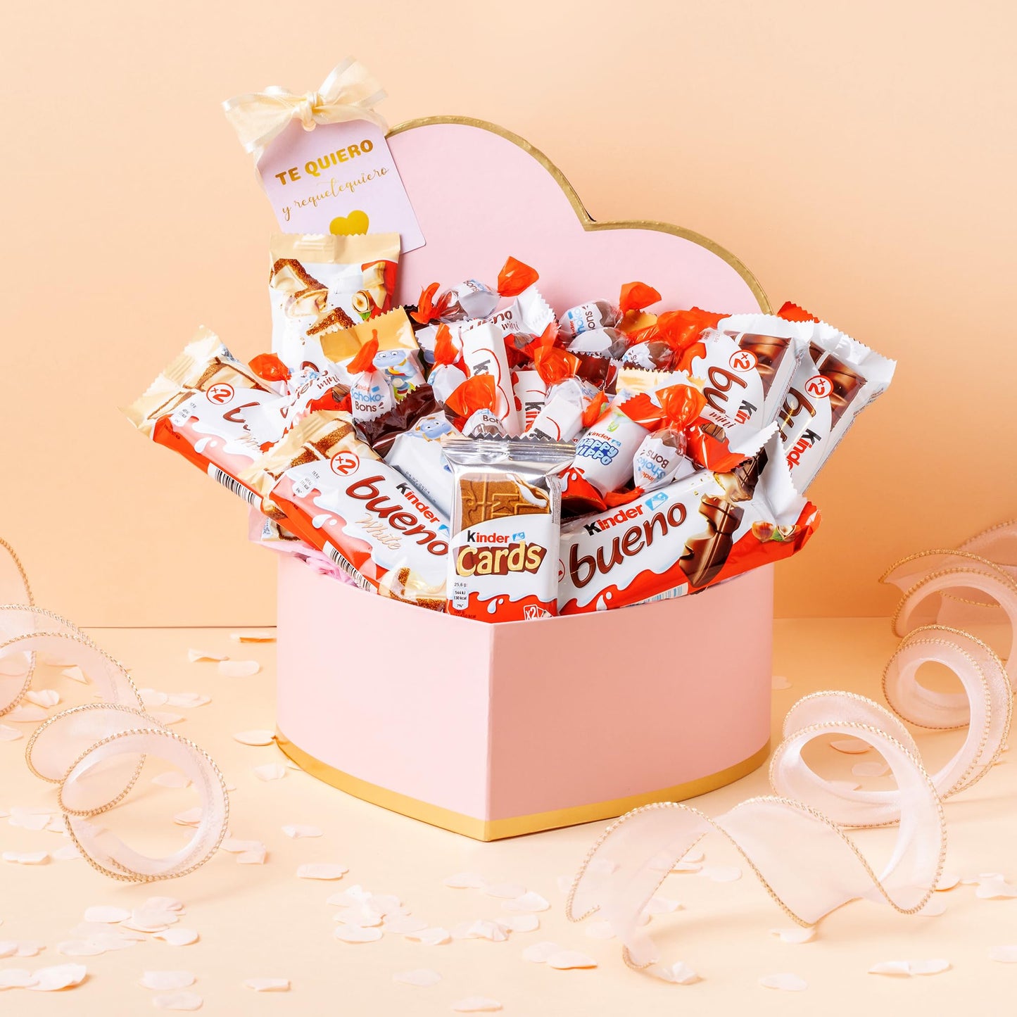 Caixa de chocolate originais com Kinder Bueno Mini, Schokobons, Happy Hippo, Kinder Bueno White - presentes de dia dos namorados