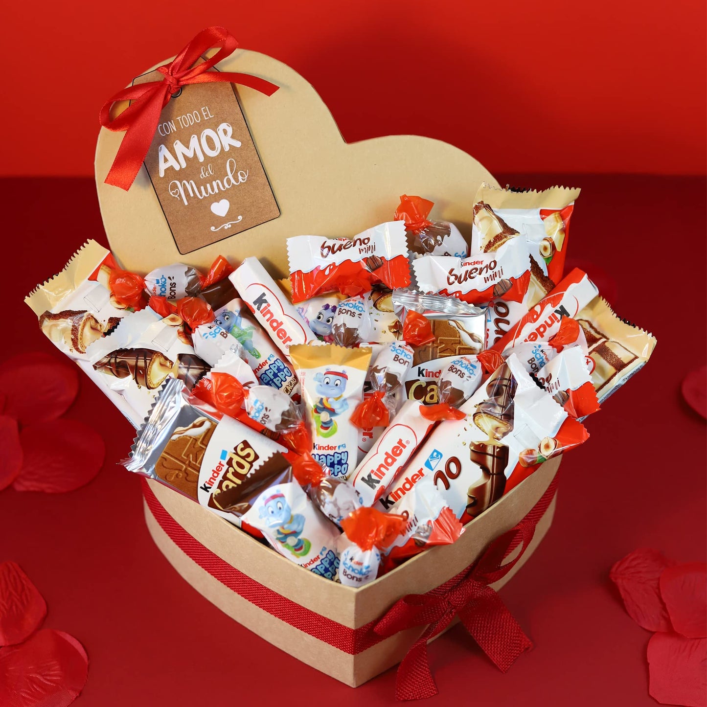 Caixa de chocolate originais com Kinder Bueno Mini, Schokobons, Happy Hippo, Kinder Bueno White - presentes de dia dos namorados