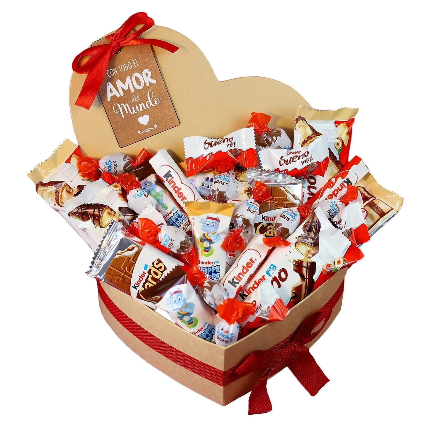 Caixa de chocolate originais com Kinder Bueno Mini, Schokobons, Happy Hippo, Kinder Bueno White - presentes de dia dos namorados