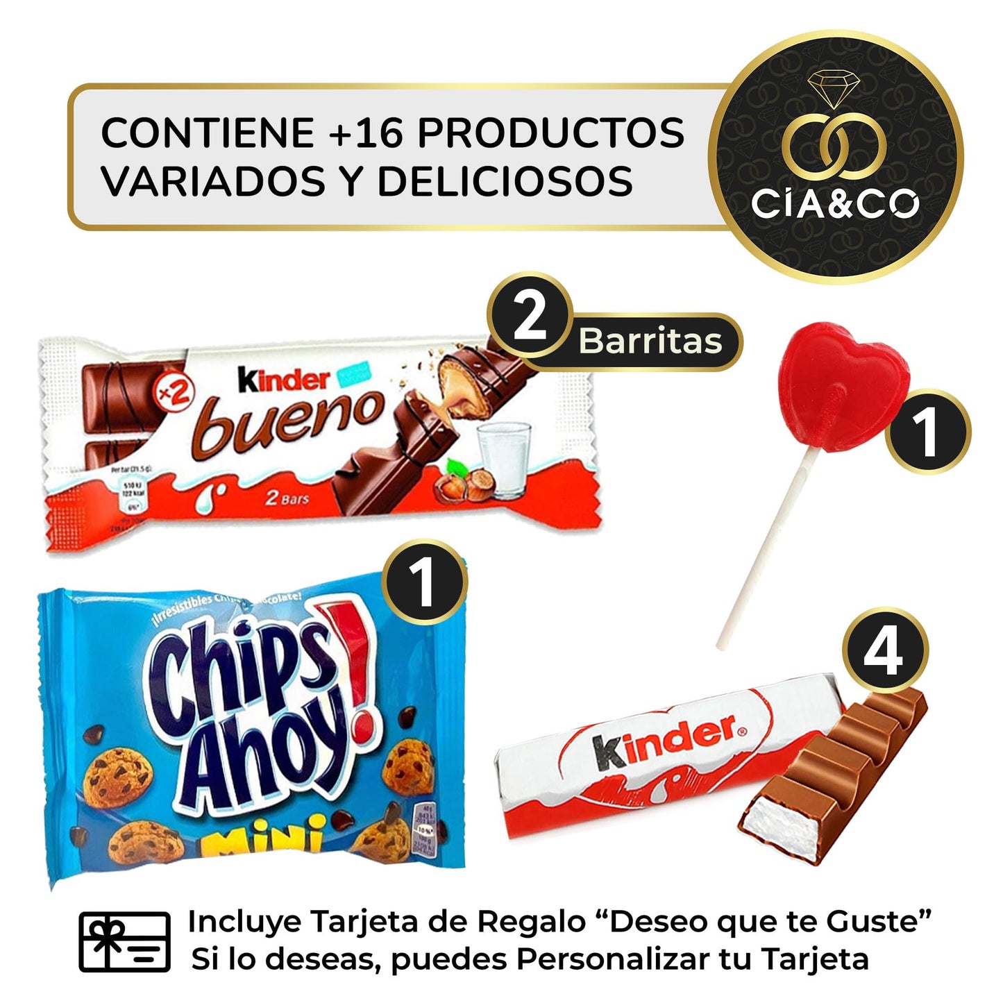 Caixa de presente original com 17 chocolates Kinder Bueno, cartões Kinder, Twix, Mars, Kit Kat, Huesitos, biscoito Lotus Biscoff e muito mais