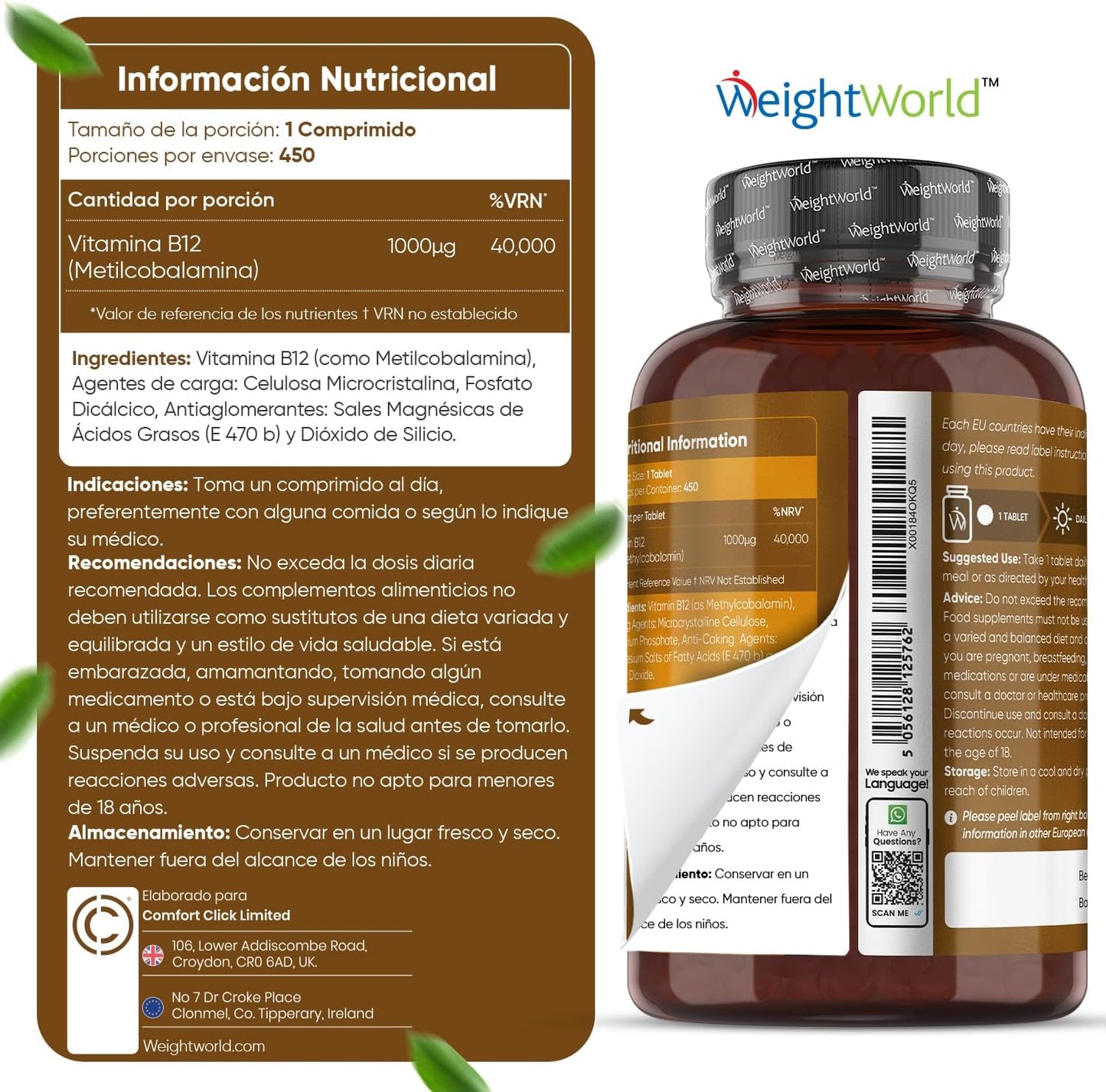 Vitamina B12 Vegan 1000mcg - 450 Comprimidos